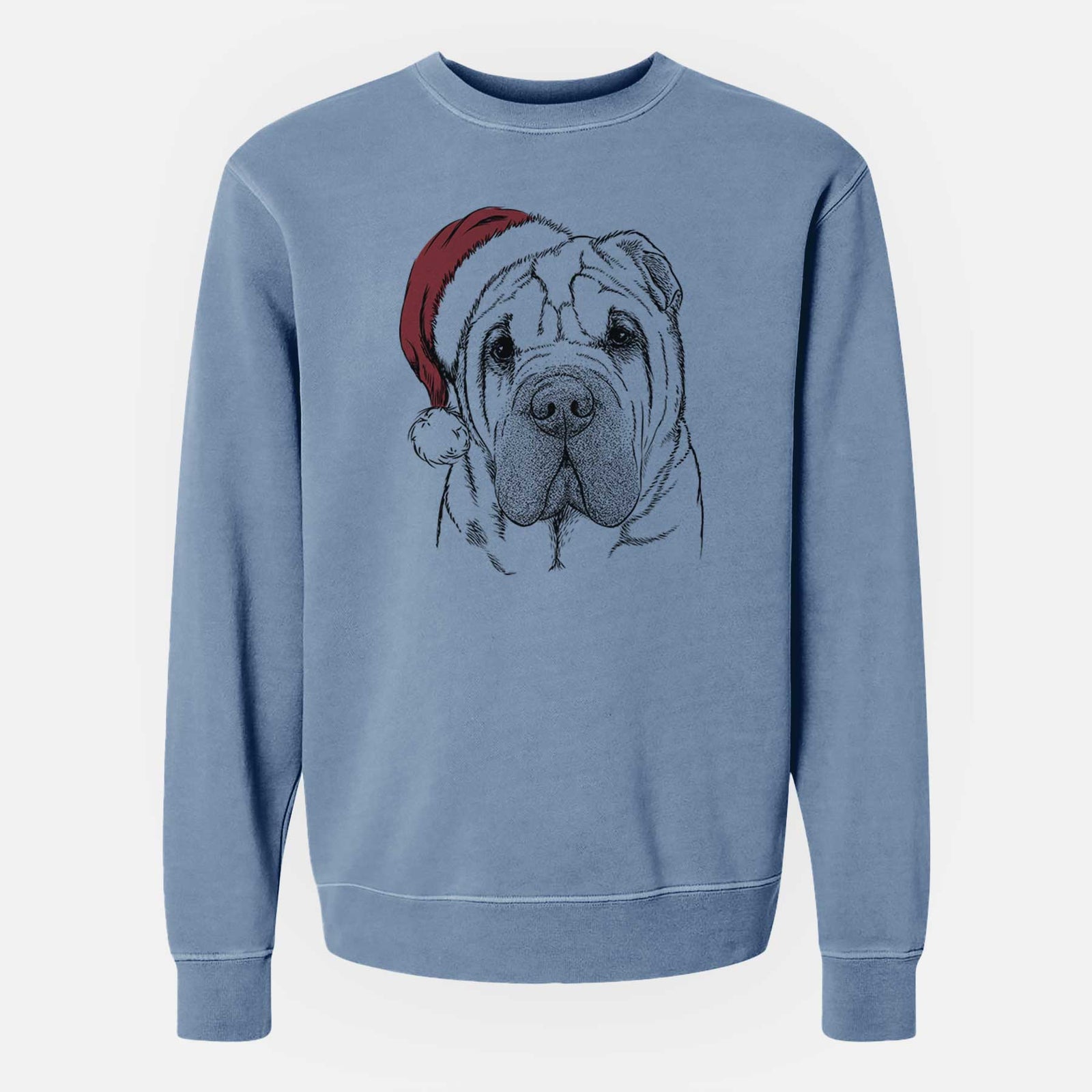Santa Lilly the Shar Pei - Unisex Pigment Dyed Crew Sweatshirt
