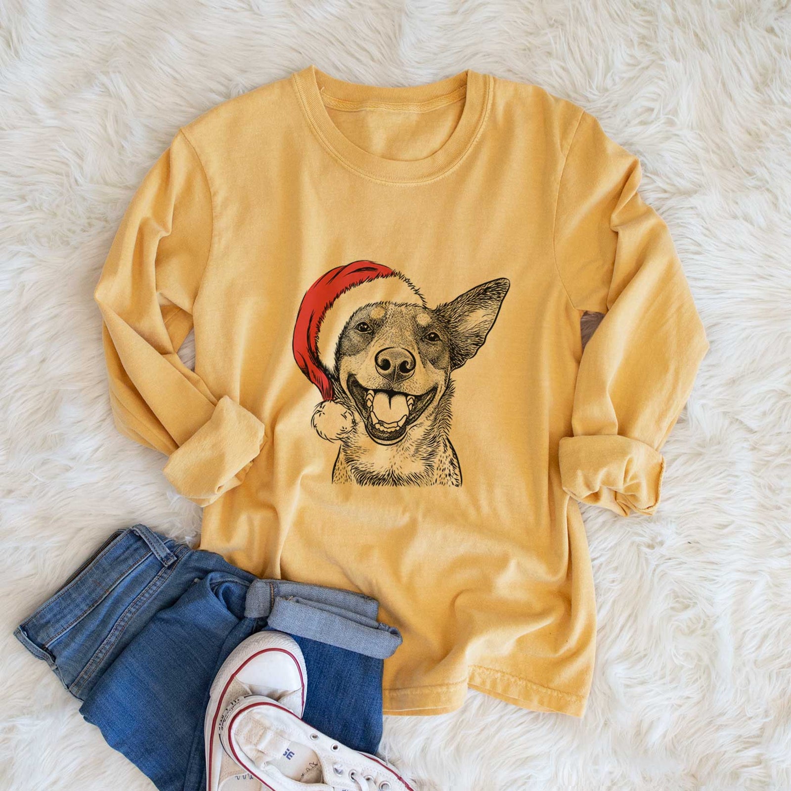 Santa Lily the Australian Cattle Dog - Heavyweight 100% Cotton Long Sleeve