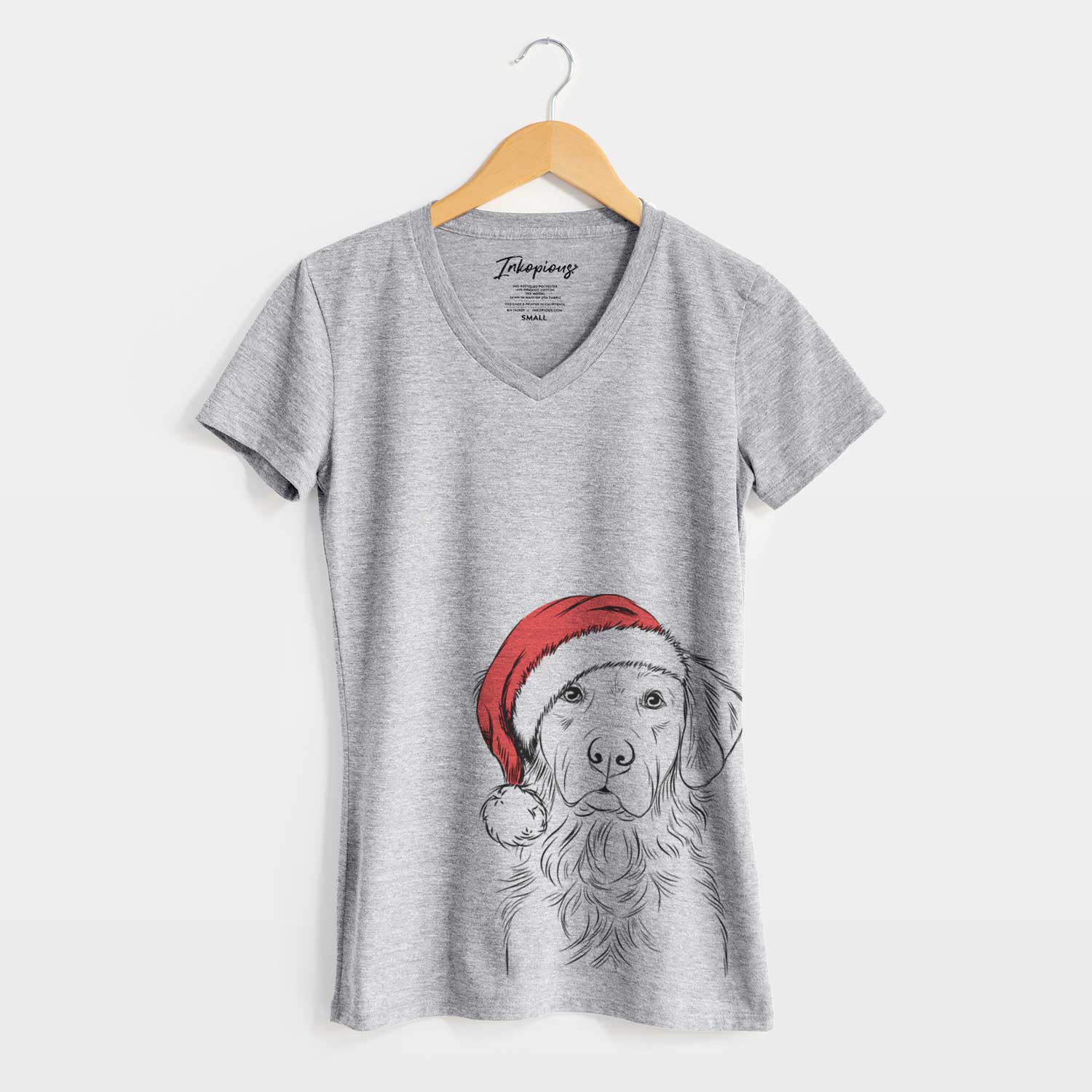 Santa Linden the Golden Retriever - Women's V-neck Shirt