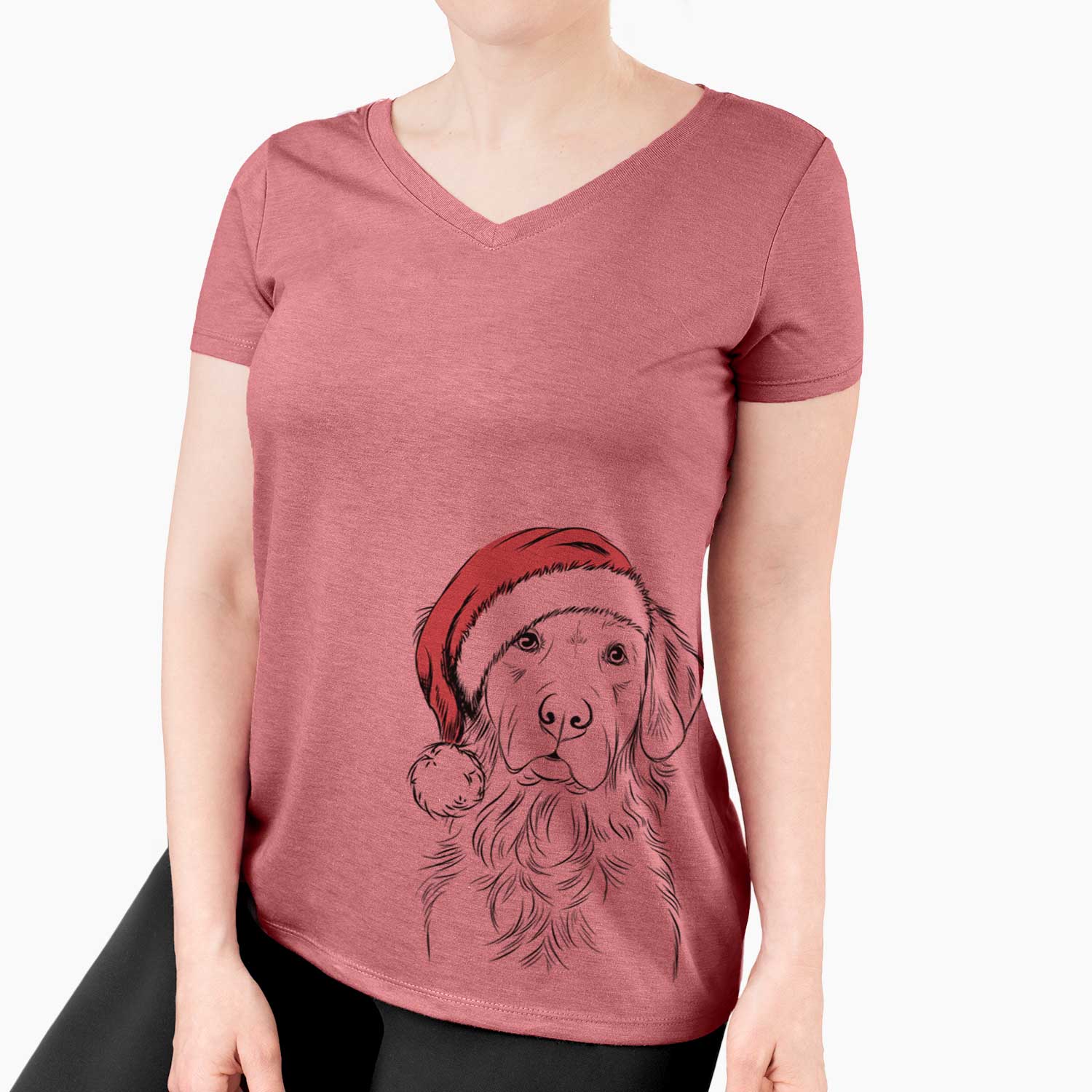 Santa Linden the Golden Retriever - Women's V-neck Shirt