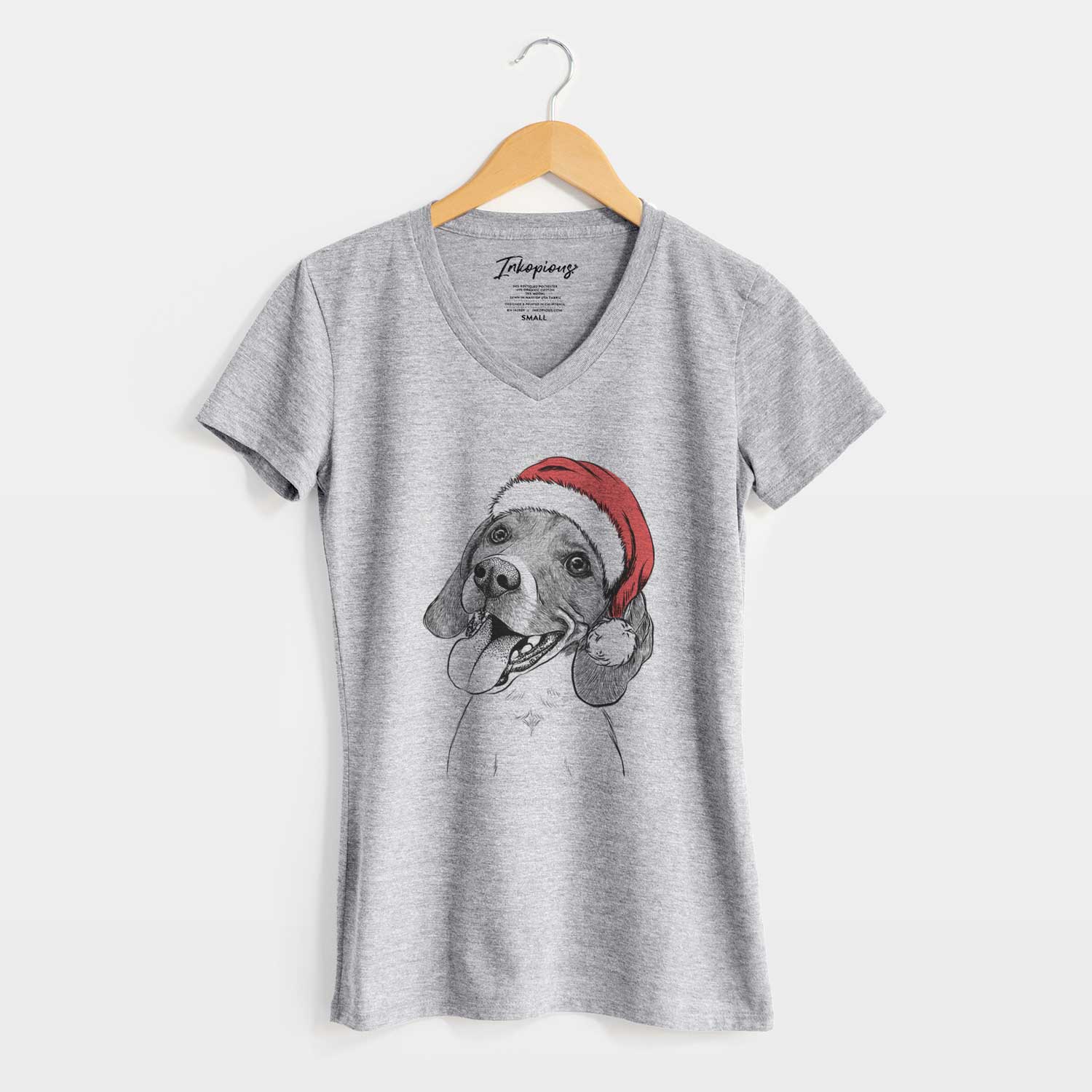 Santa Little Bandit the Beagle - Women's V-neck Shirt