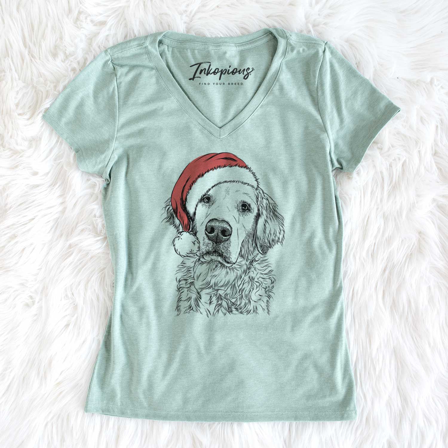 Santa Loganator the Golden Retriever - Women's V-neck Shirt