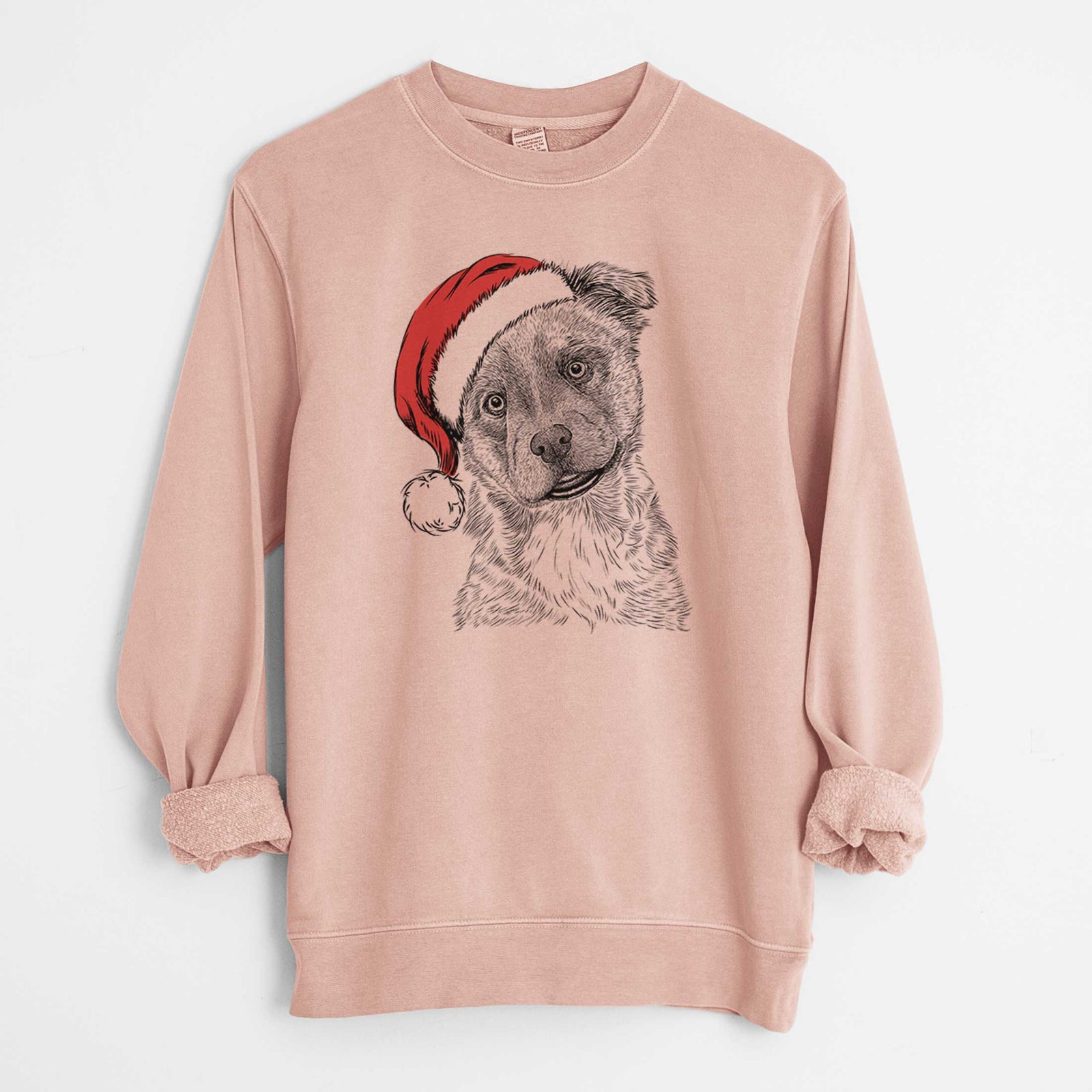 Santa Loki Bear the Australian Cattle Dog Mix - Unisex Pigment Dyed Crew Sweatshirt