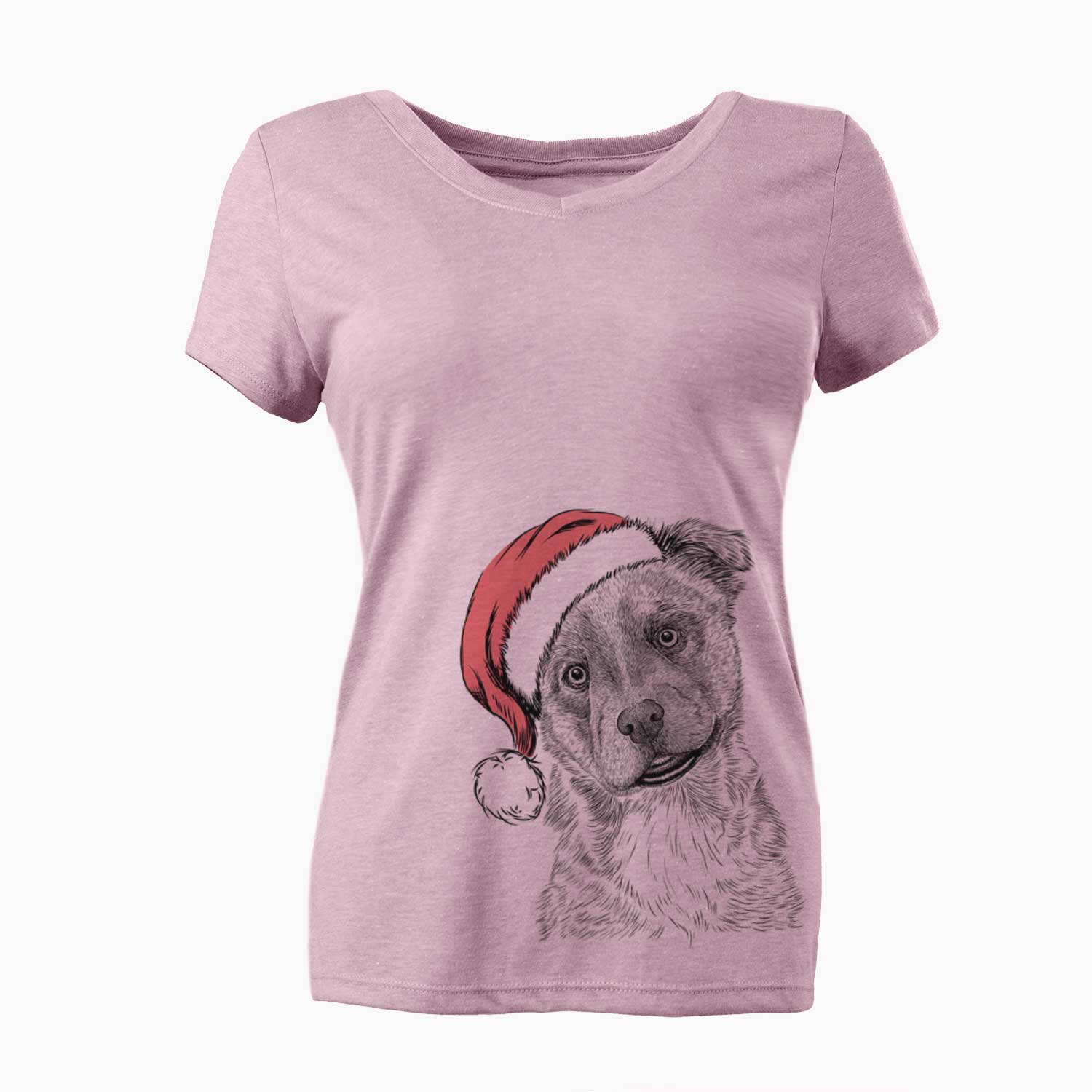 Santa Loki Bear the Australian Cattle Dog Mix - Women's V-neck Shirt