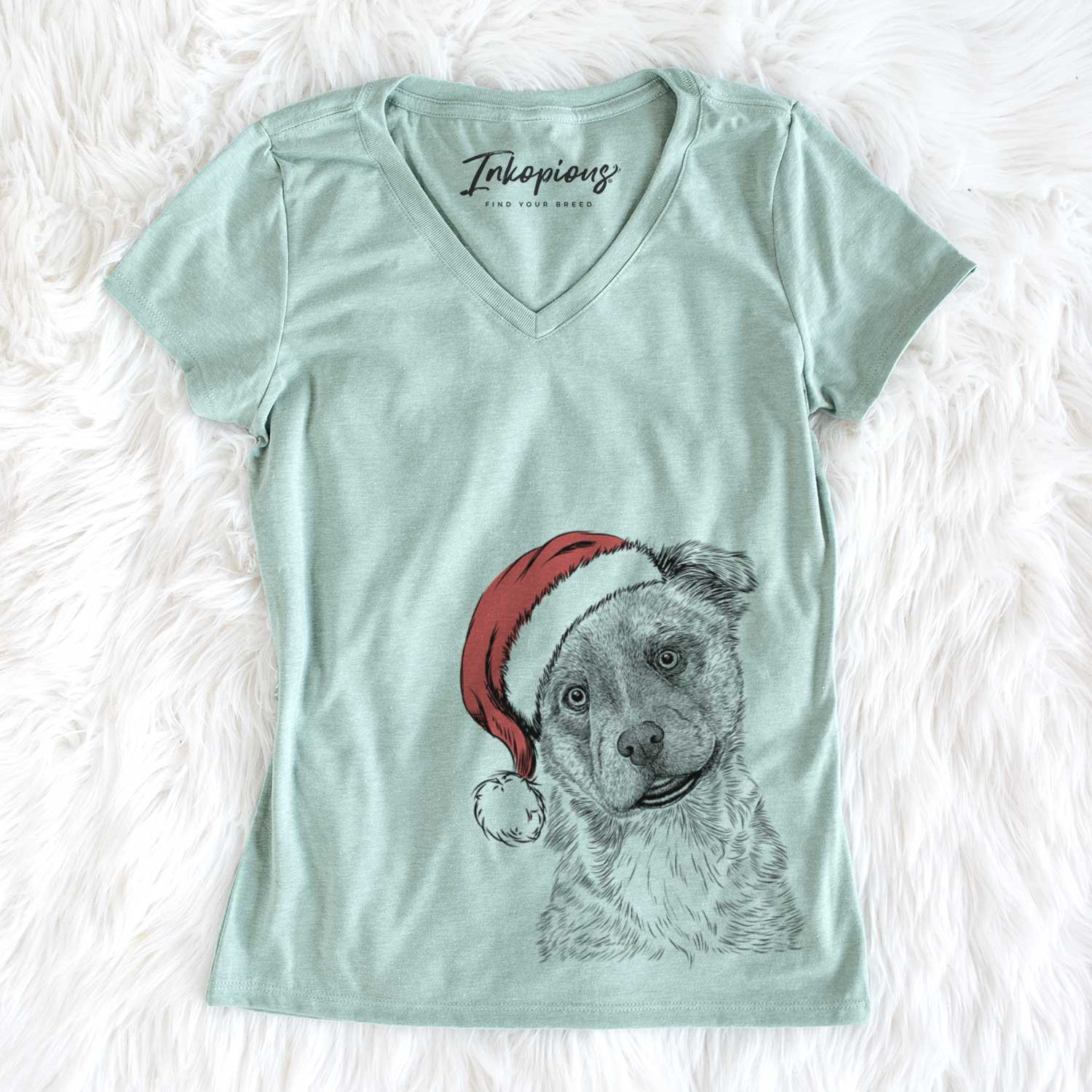 Santa Loki Bear the Australian Cattle Dog Mix - Women's V-neck Shirt