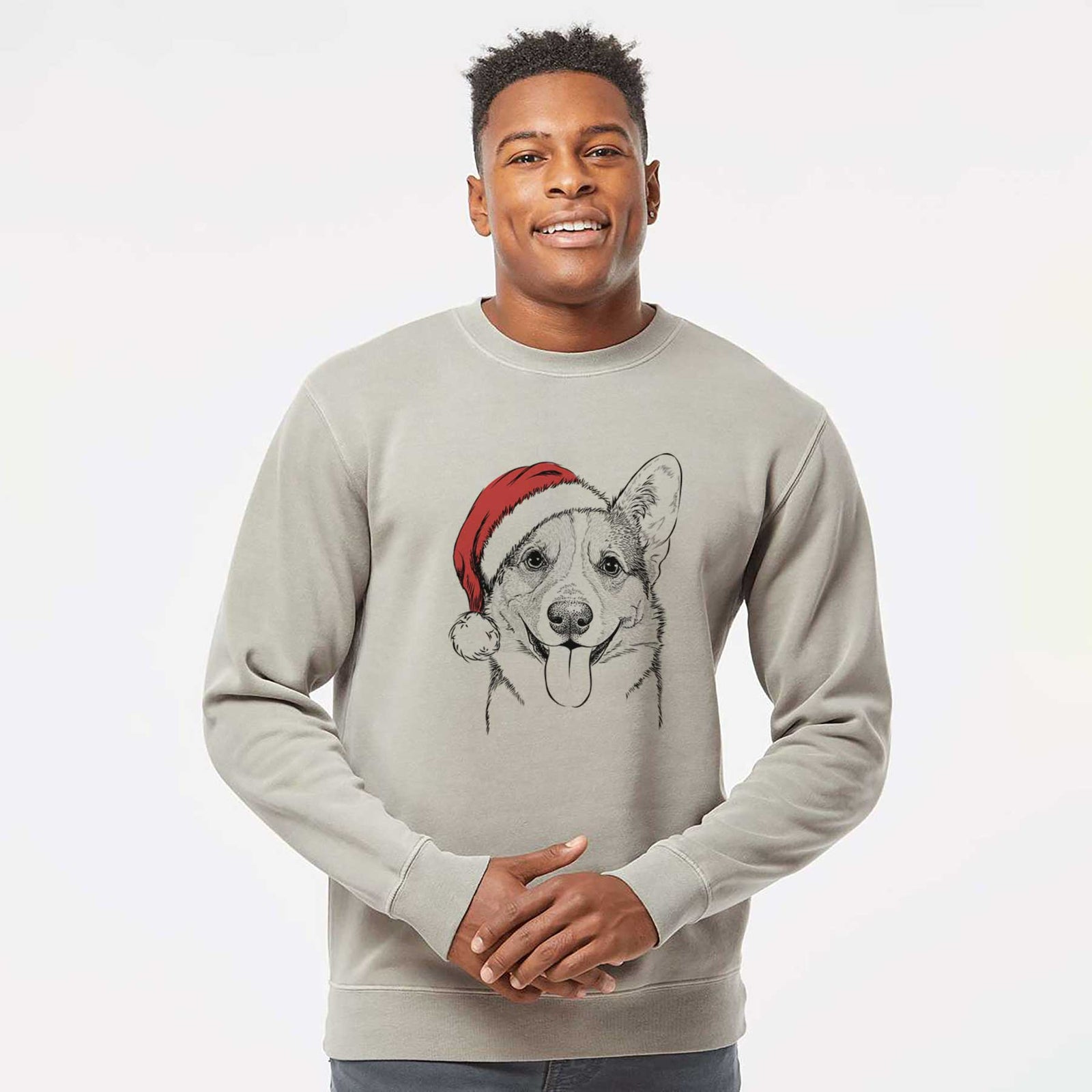 Santa Loki the Corgi - Unisex Pigment Dyed Crew Sweatshirt