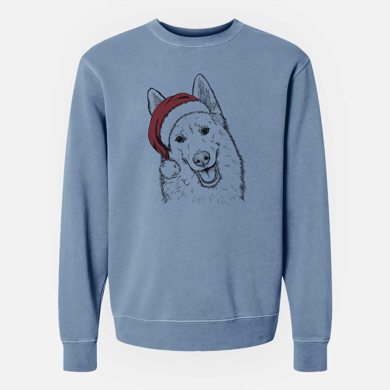 Santa Loki the Husky Shepherd Mix - Unisex Pigment Dyed Crew Sweatshirt