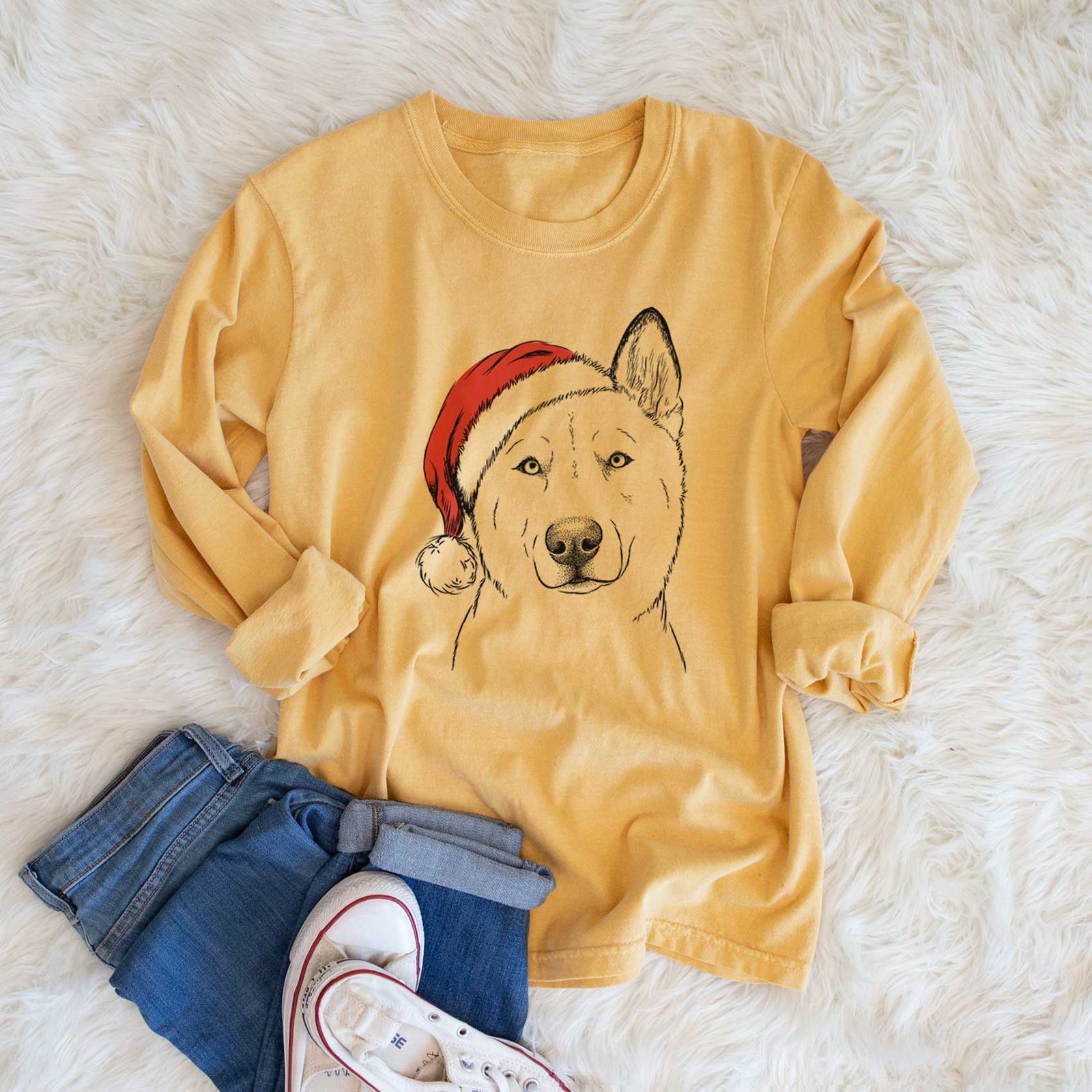 Santa London the Siberian Husky - Heavyweight 100% Cotton Long Sleeve