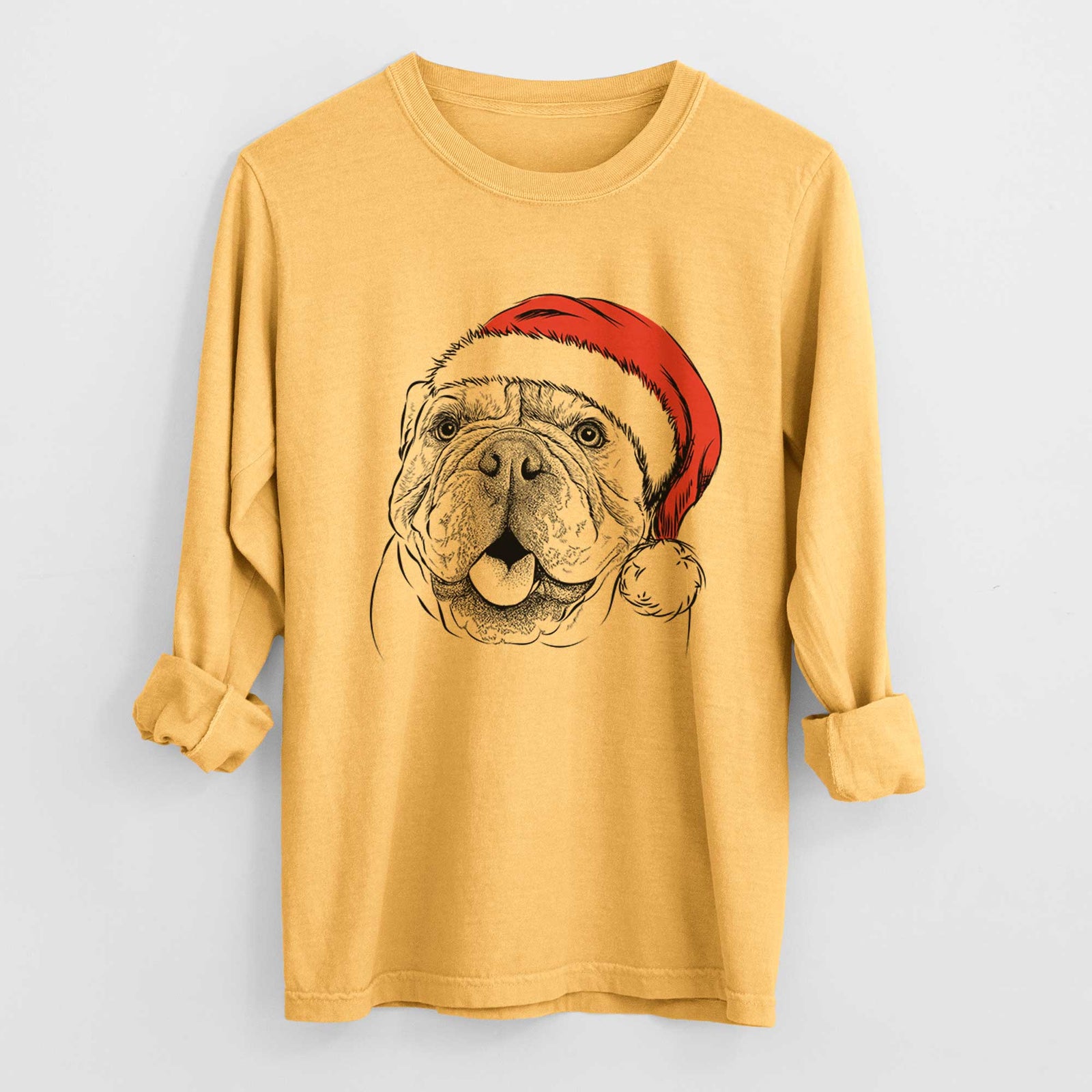 Santa Louie the English Bulldog - Heavyweight 100% Cotton Long Sleeve