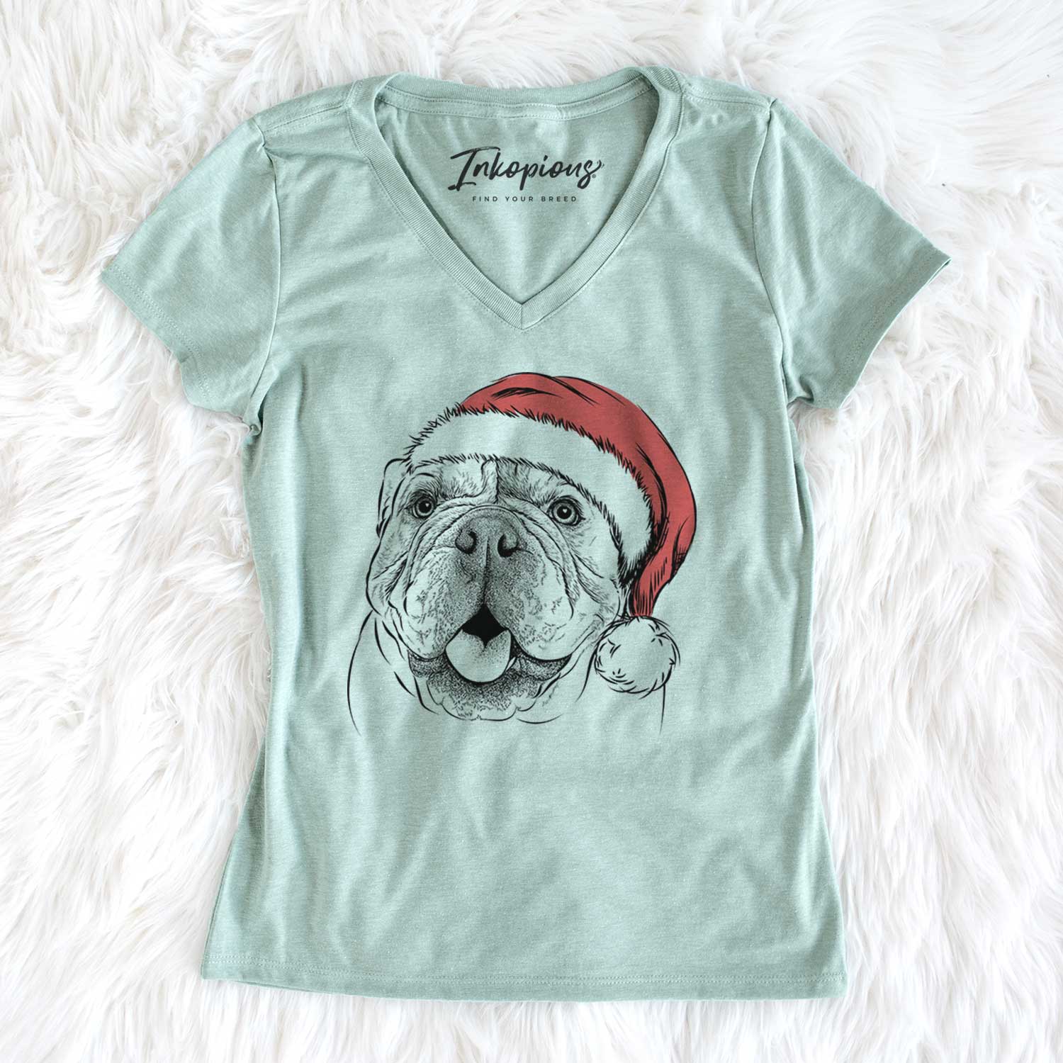 Santa Louie the English Bulldog - Women's V-neck Shirt