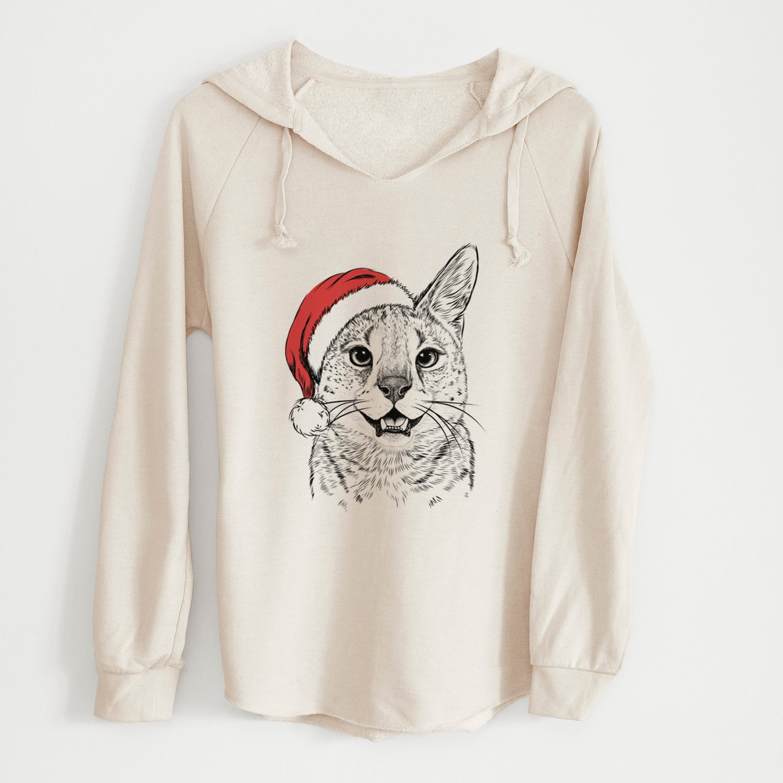 Santa Lucky the Serval Cat - Cali Wave Hooded Sweatshirt