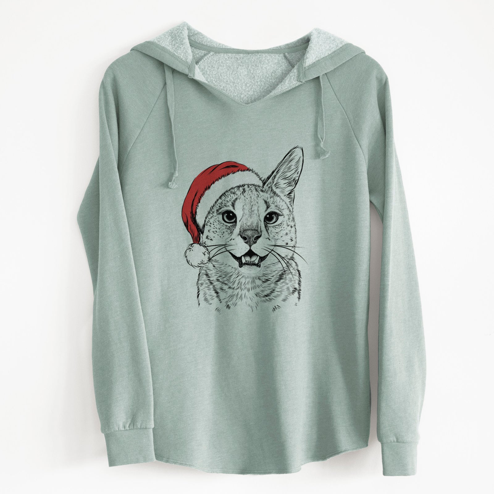 Santa Lucky the Serval Cat - Cali Wave Hooded Sweatshirt