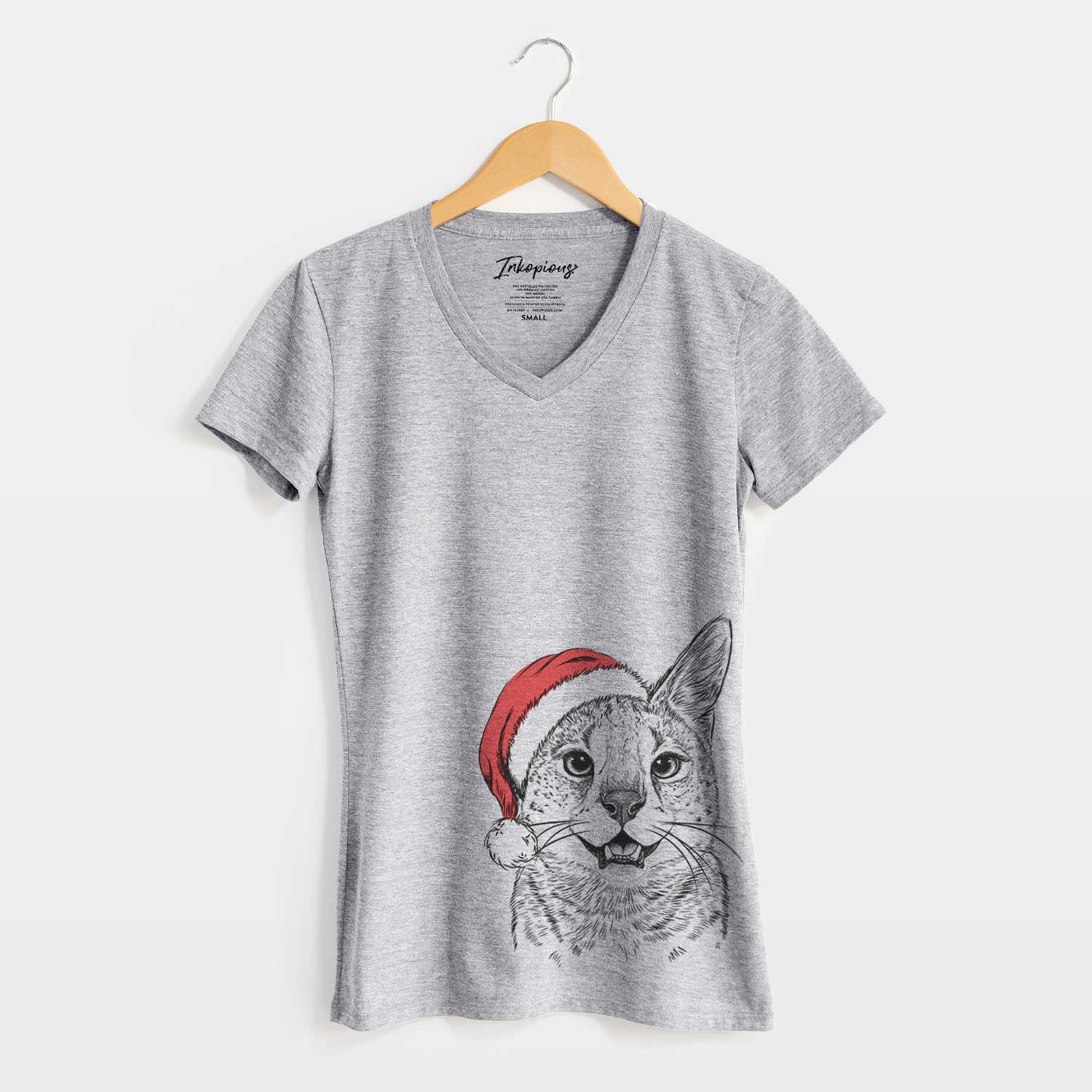 Santa Lucky the Serval Cat - Women's V-neck Shirt