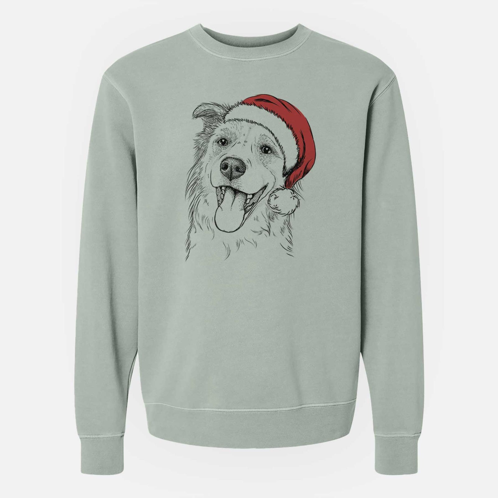 Santa Macaroni the Border Collie - Unisex Pigment Dyed Crew Sweatshirt
