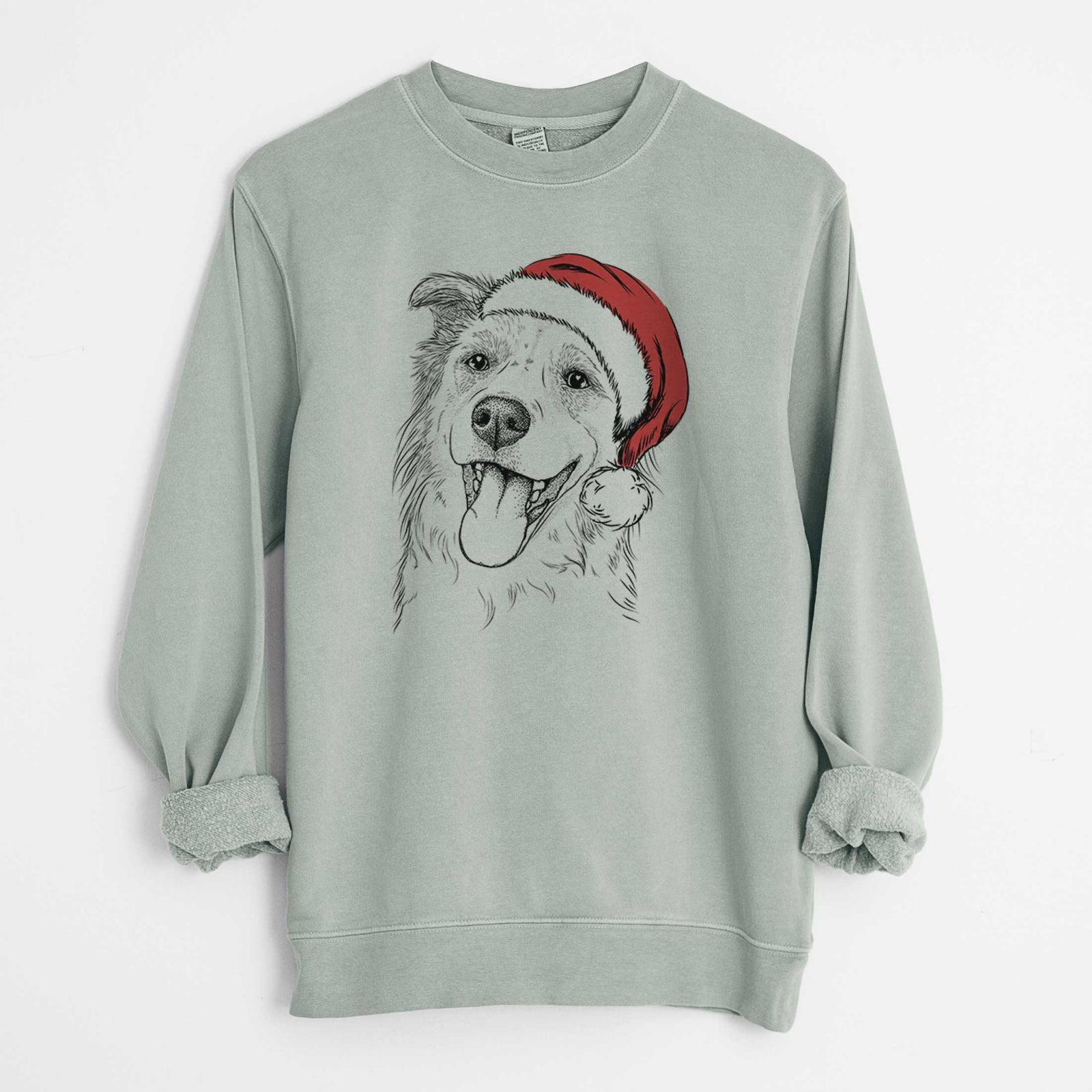 Santa Macaroni the Border Collie - Unisex Pigment Dyed Crew Sweatshirt