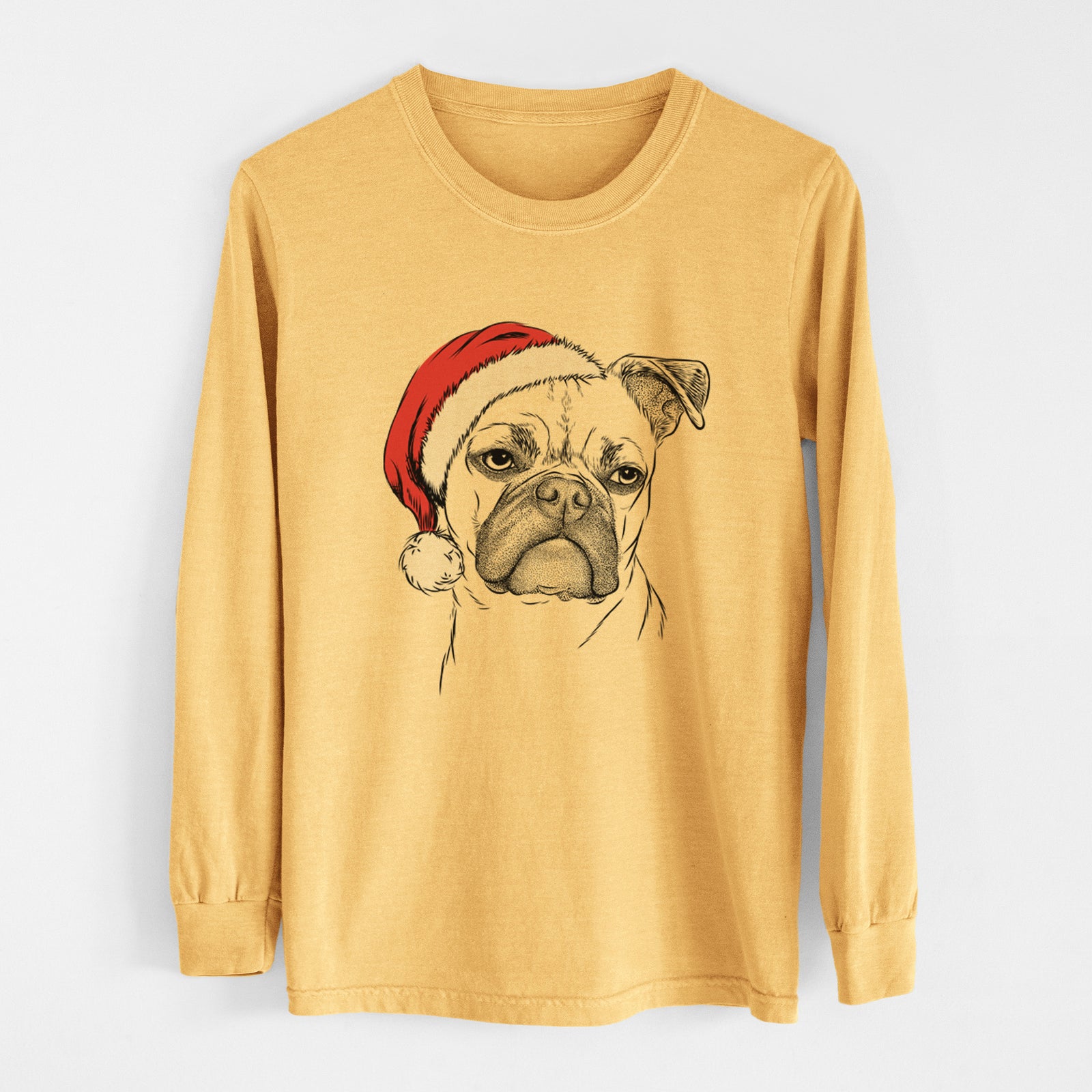 Santa Mack the Bugg (Boston Terrier/Pug) - Heavyweight 100% Cotton Long Sleeve