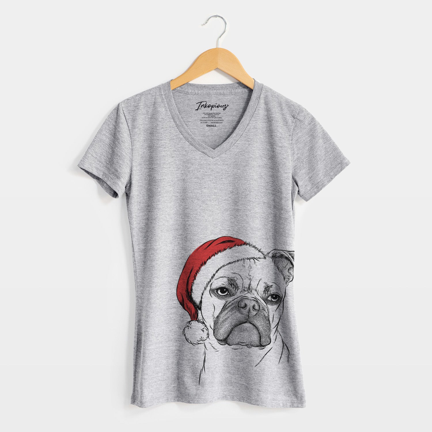 Santa Mack the Bugg (Boston Terrier/Pug) - Women's Perfect V-neck Shirt