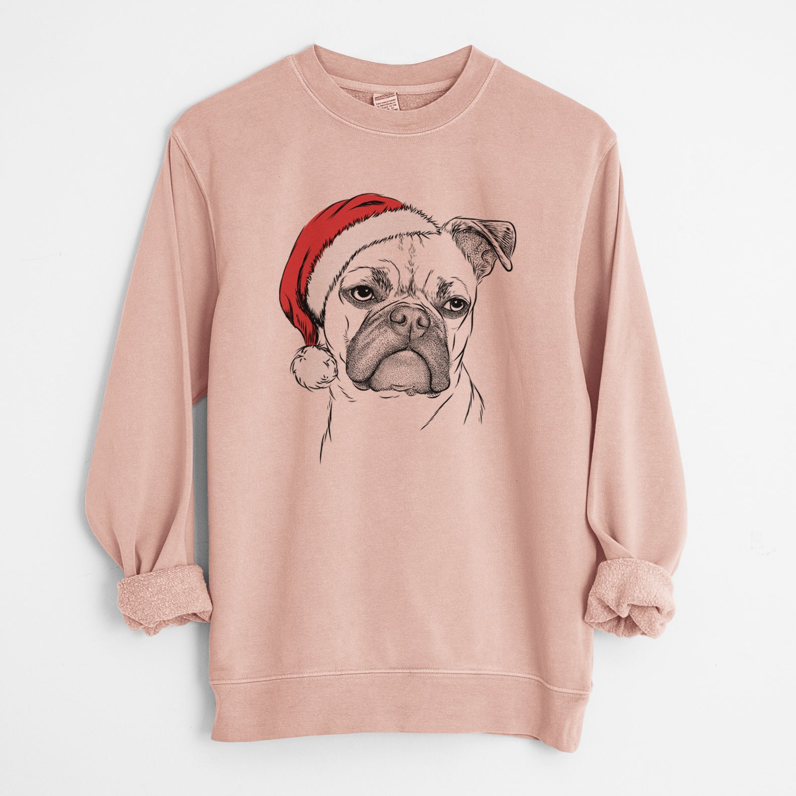 Santa Mack the Bugg (Boston Terrier/Pug) - Unisex Pigment Dyed Crew Sweatshirt