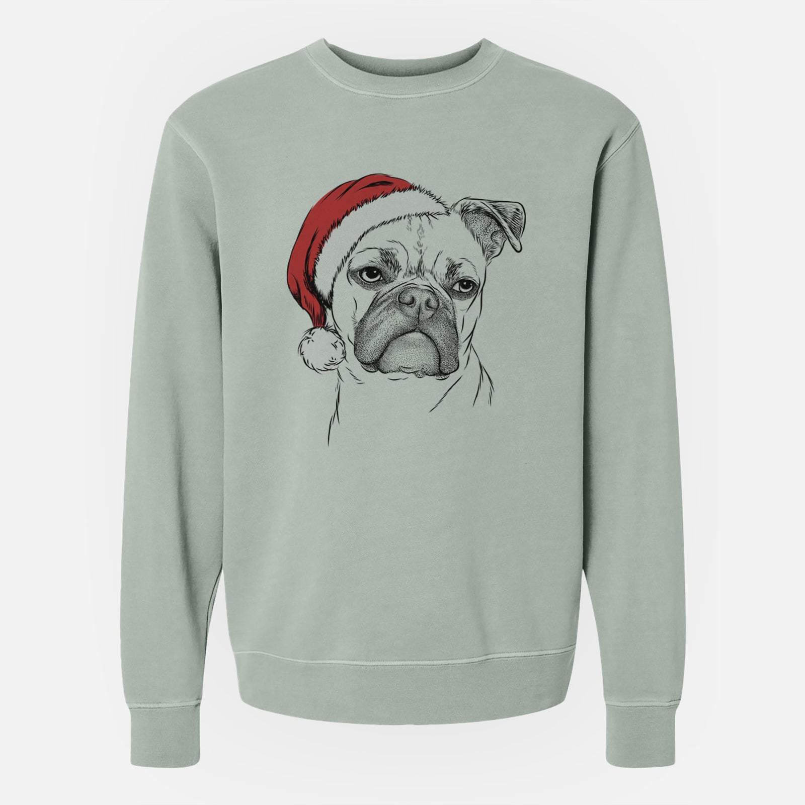 Santa Mack the Bugg (Boston Terrier/Pug) - Unisex Pigment Dyed Crew Sweatshirt
