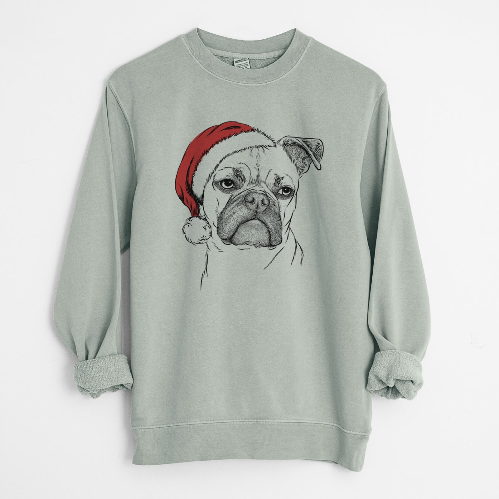 Santa Mack the Bugg (Boston Terrier/Pug) - Unisex Pigment Dyed Crew Sweatshirt