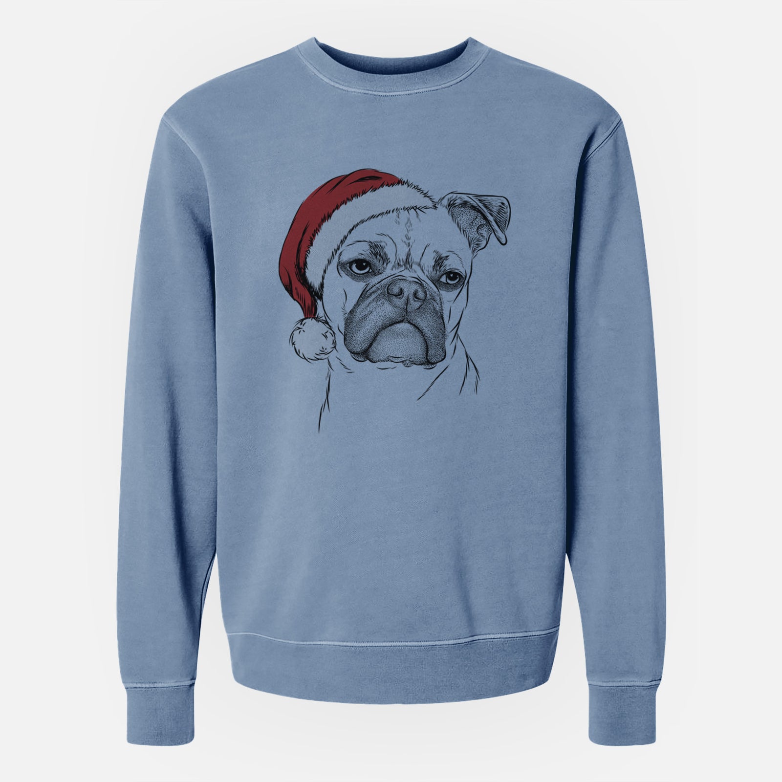 Santa Mack the Bugg (Boston Terrier/Pug) - Unisex Pigment Dyed Crew Sweatshirt