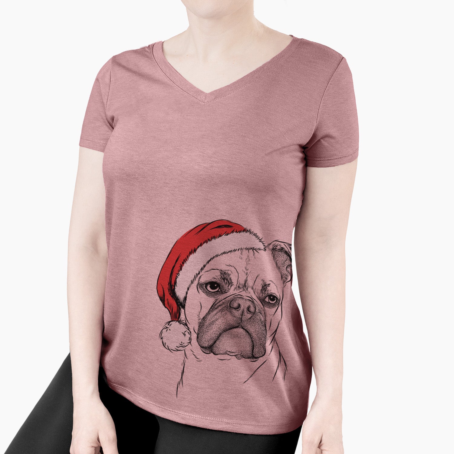 Santa Mack the Bugg (Boston Terrier/Pug) - Women's Perfect V-neck Shirt