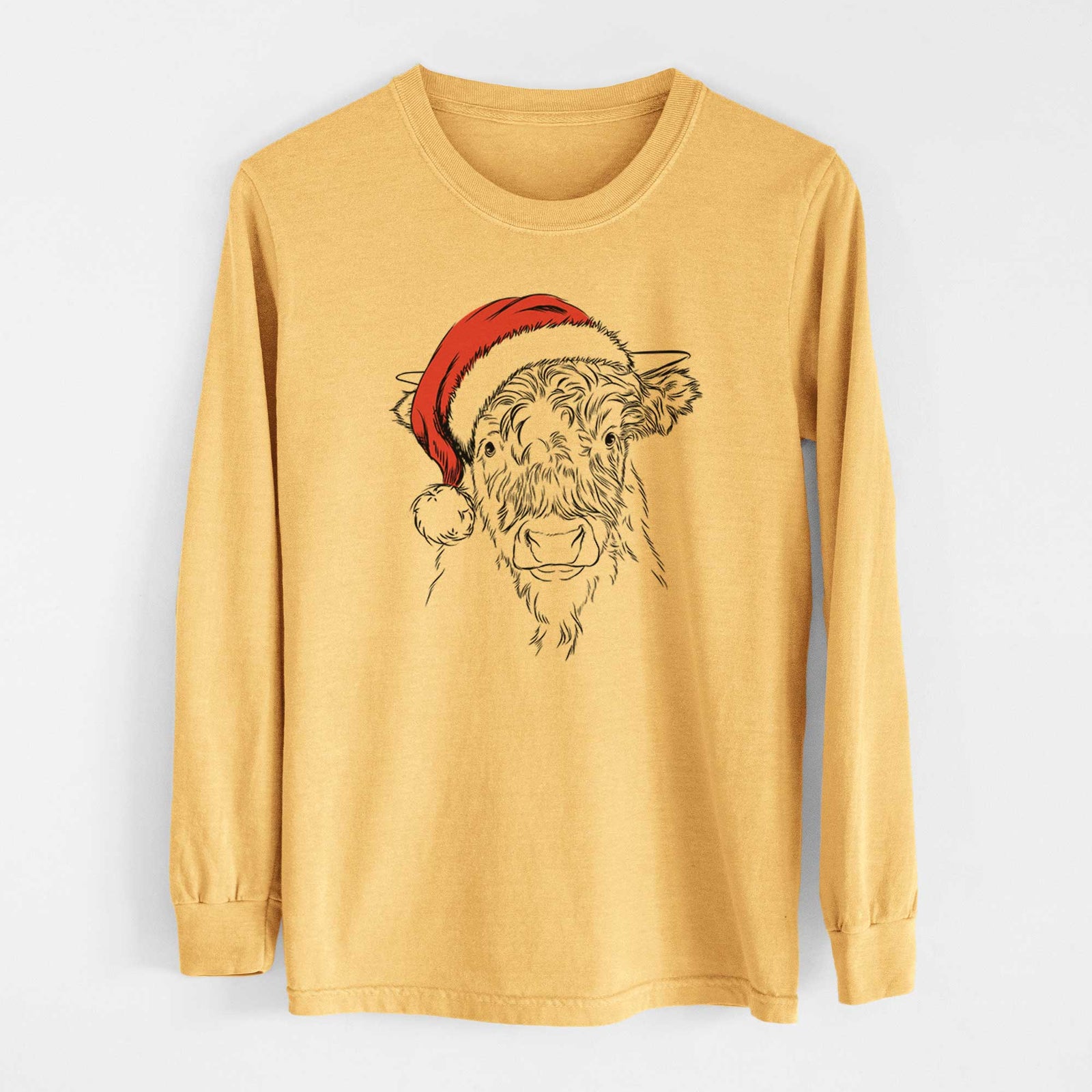 Santa Mack the Scottish Highland Cow - Heavyweight 100% Cotton Long Sleeve