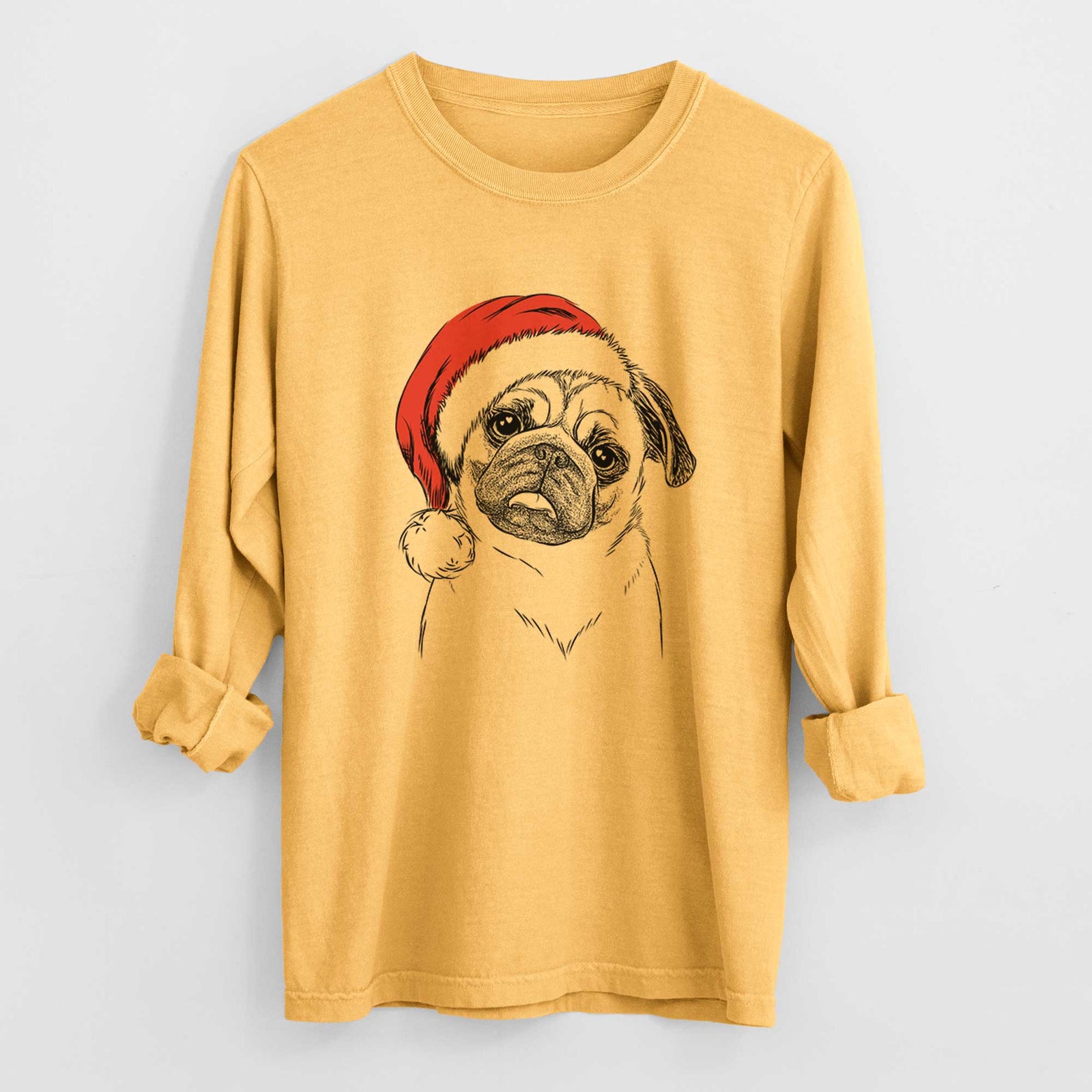 Santa Macy the Pug - Heavyweight 100% Cotton Long Sleeve