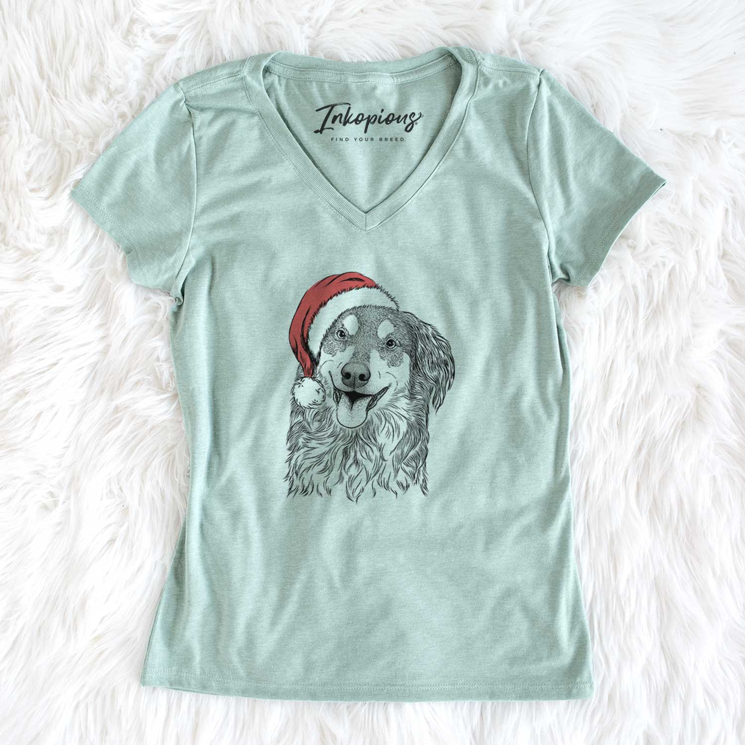 Santa Maddie the English Shepherd - Women's V-neck Shirt