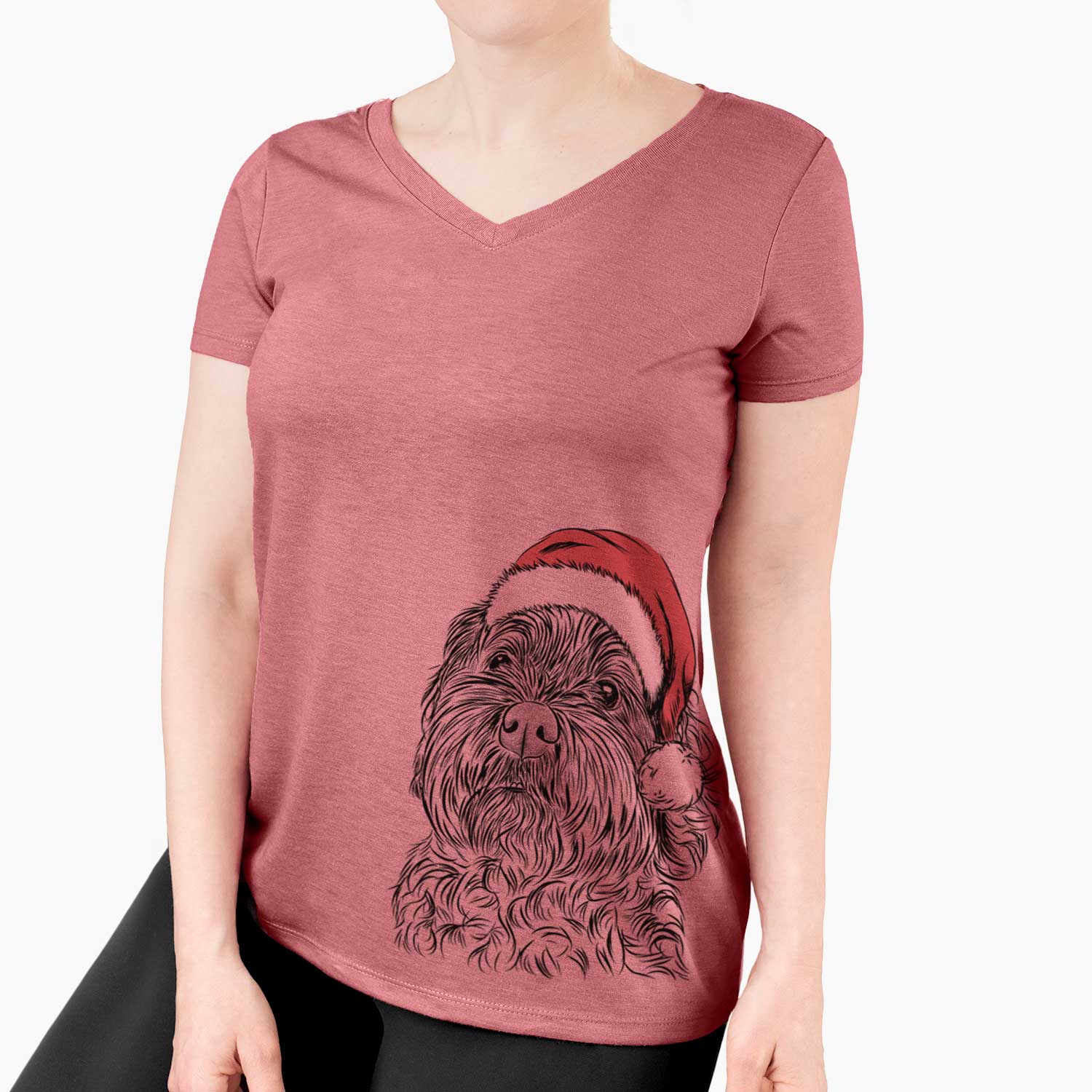Santa Maggie Girl the Cockapoo - Women's V-neck Shirt