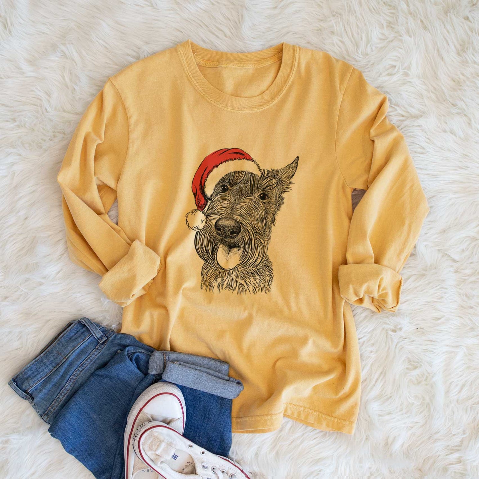 Santa Magnus the Scottish Terrier - Heavyweight 100% Cotton Long Sleeve