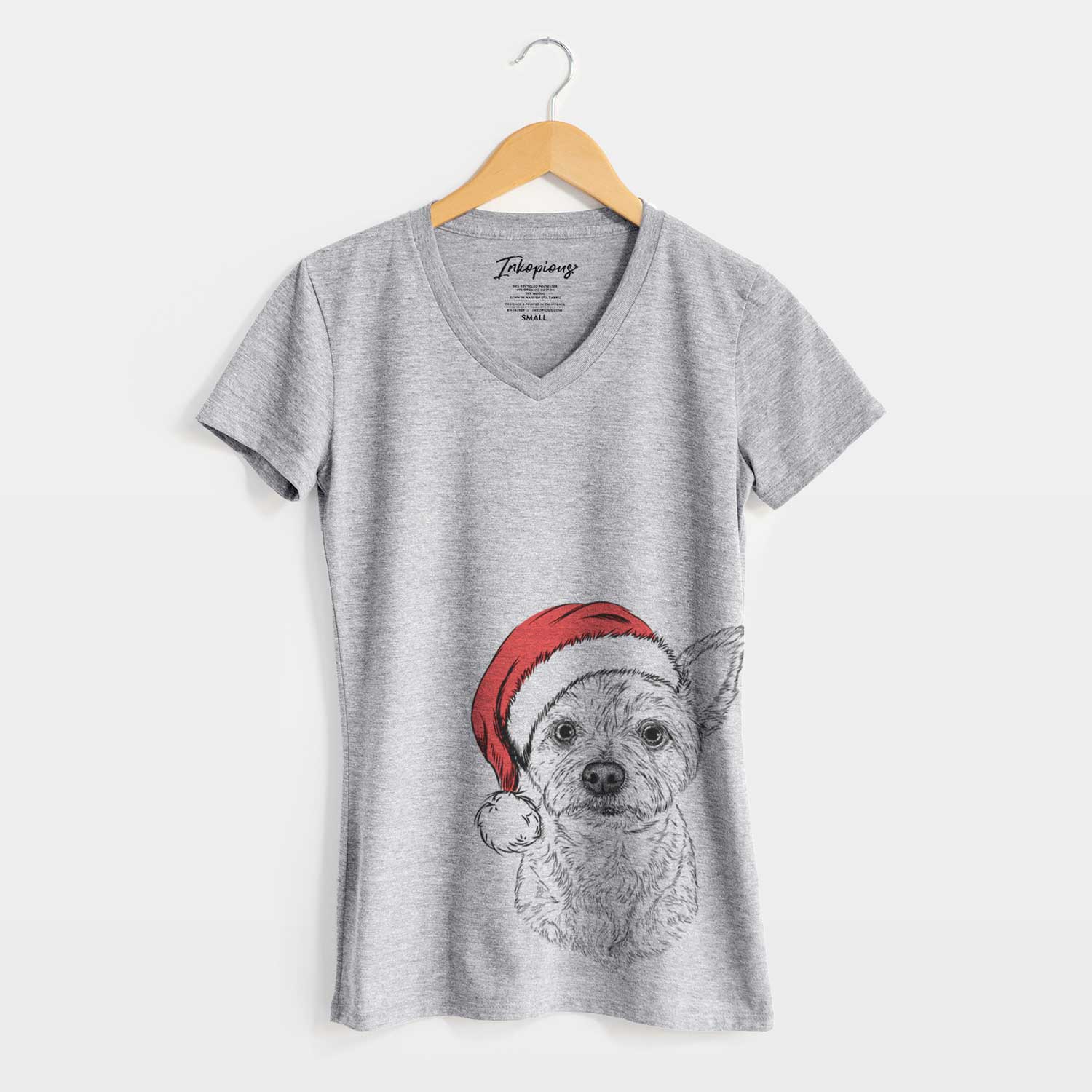 Santa Mango the Yorker Cairn Terrier Mix - Women's V-neck Shirt