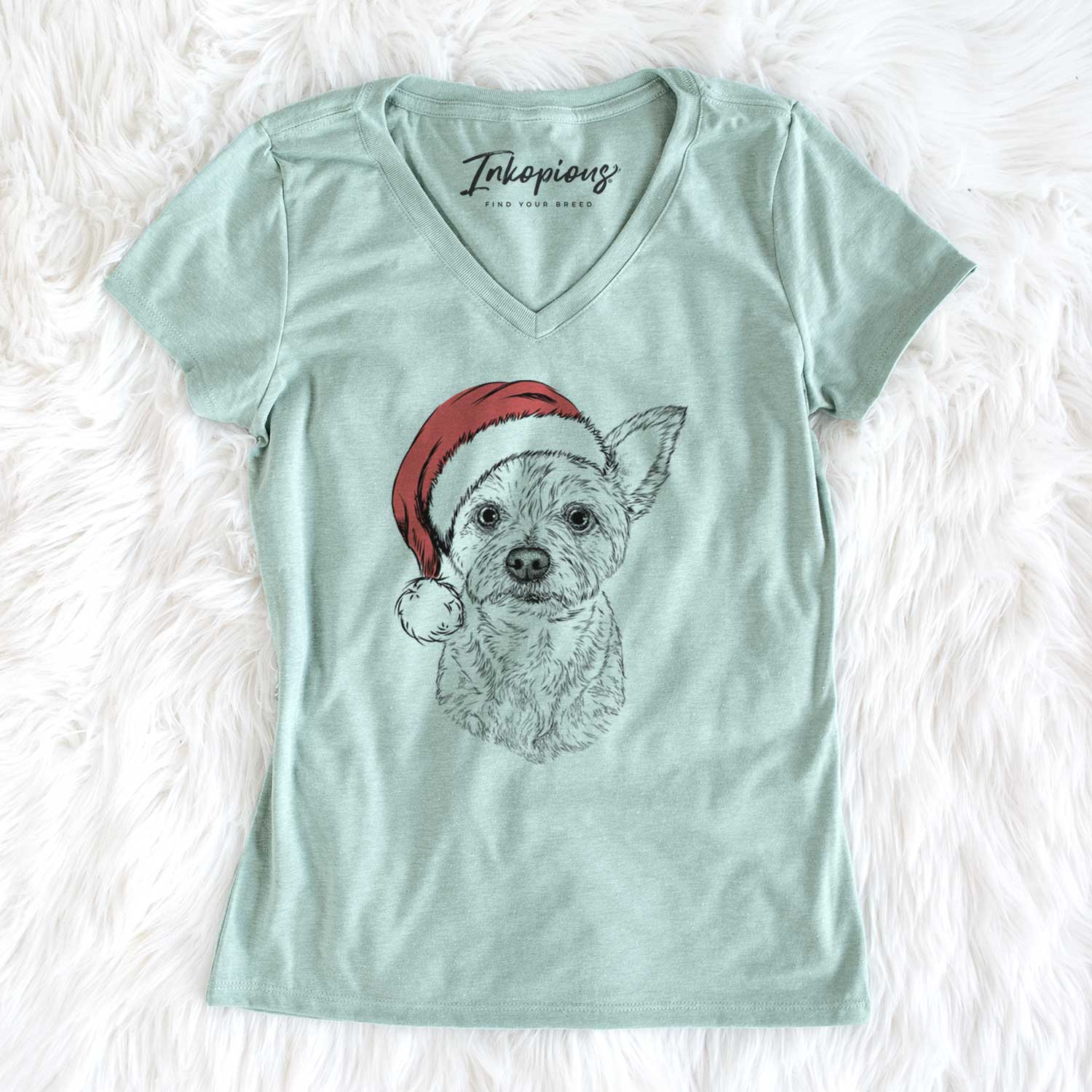 Santa Mango the Yorker Cairn Terrier Mix - Women's V-neck Shirt