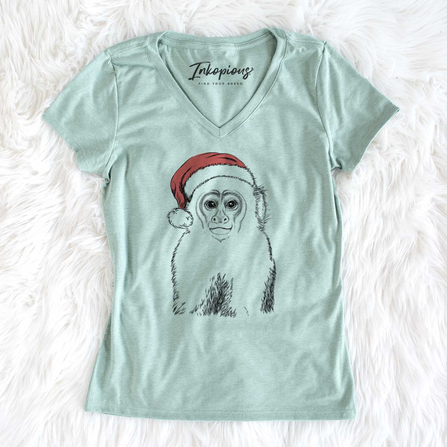 Santa Marcel the Capuchin Monkey - Women's V-neck Shirt