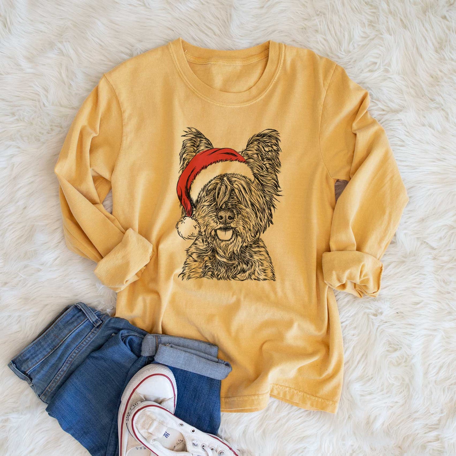 Santa McDuff the Cairn Terrier - Heavyweight 100% Cotton Long Sleeve