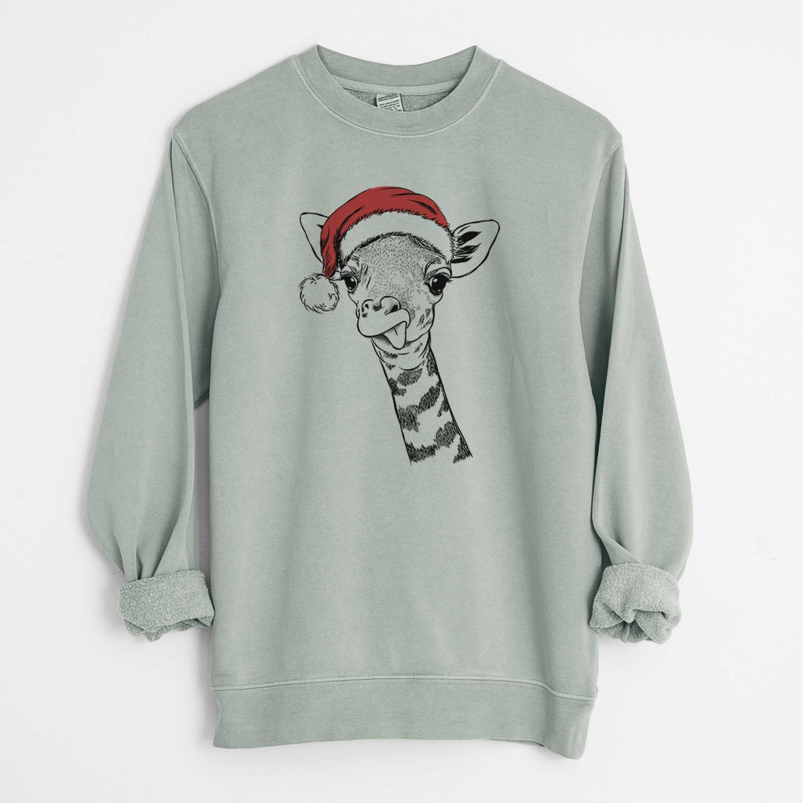 Santa Mel the Baby Giraffe - Unisex Pigment Dyed Crew Sweatshirt