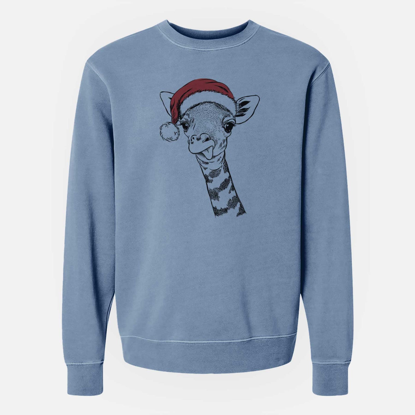 Santa Mel the Baby Giraffe - Unisex Pigment Dyed Crew Sweatshirt
