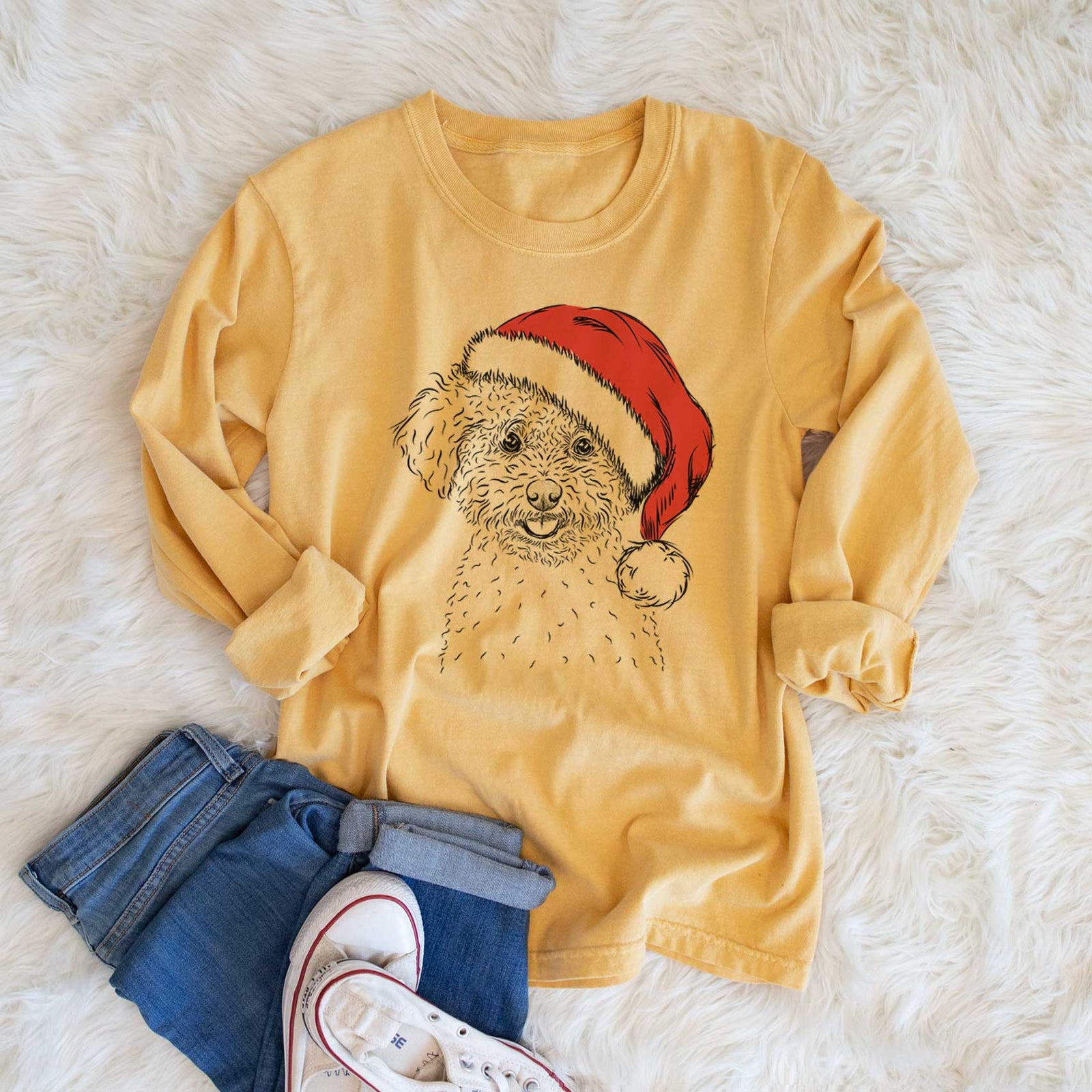Santa Mickey the Bichon Frise - Heavyweight 100% Cotton Long Sleeve