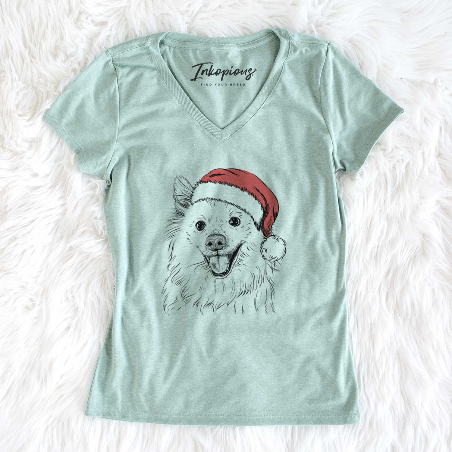 Santa Miki the American Eskimo - Women's V-neck Shirt