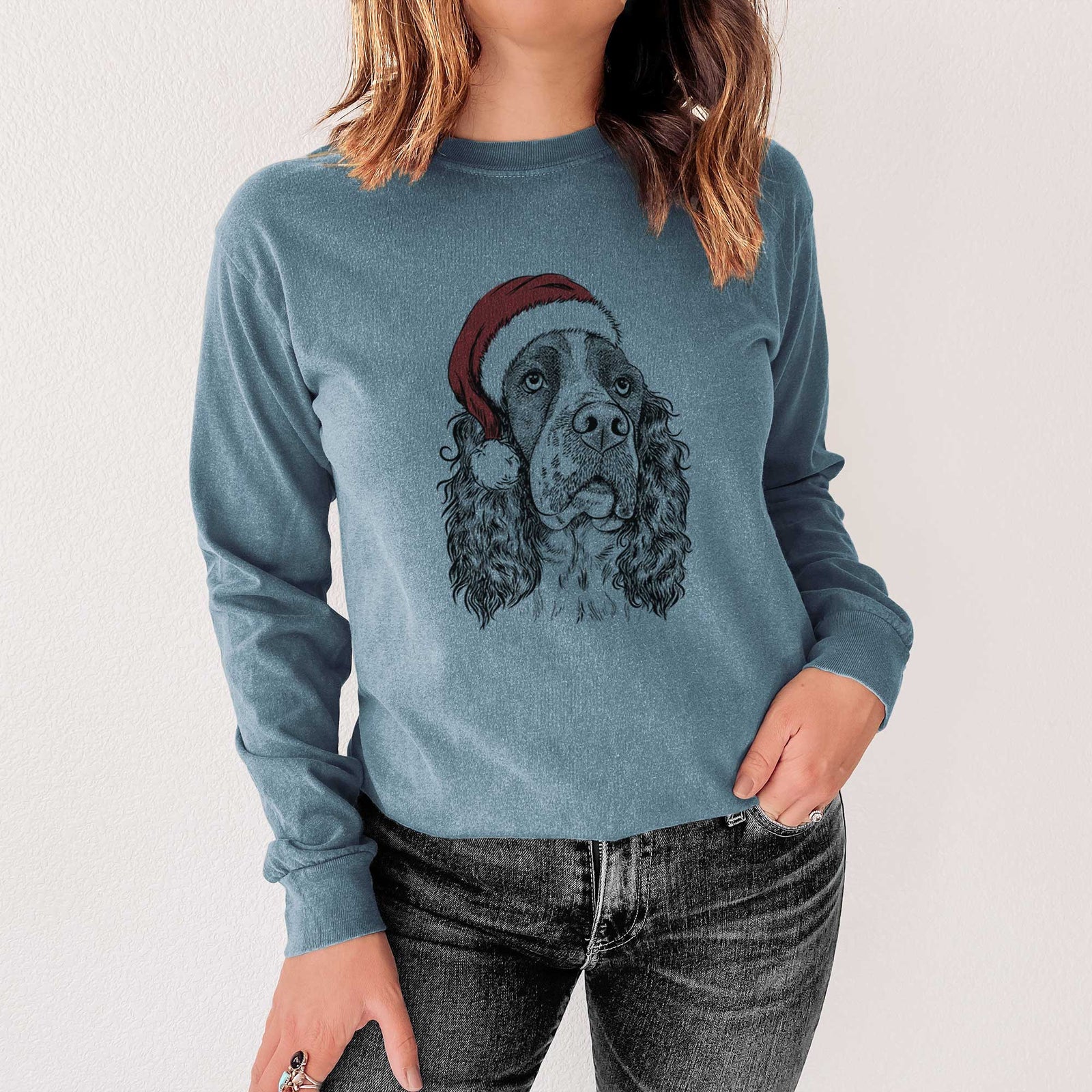 Santa Millie Mae the English Springer Spaniel - Heavyweight 100% Cotton Long Sleeve