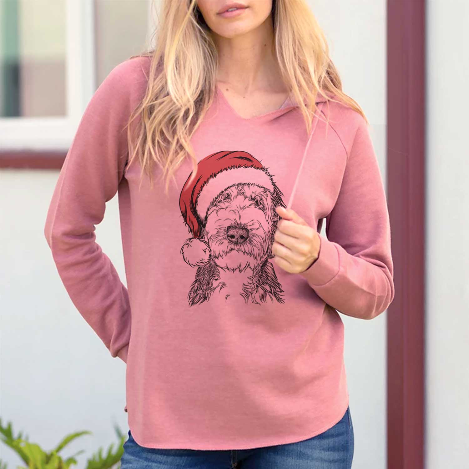 Santa Milo Fluff the Sheepadoodle - Cali Wave Hooded Sweatshirt