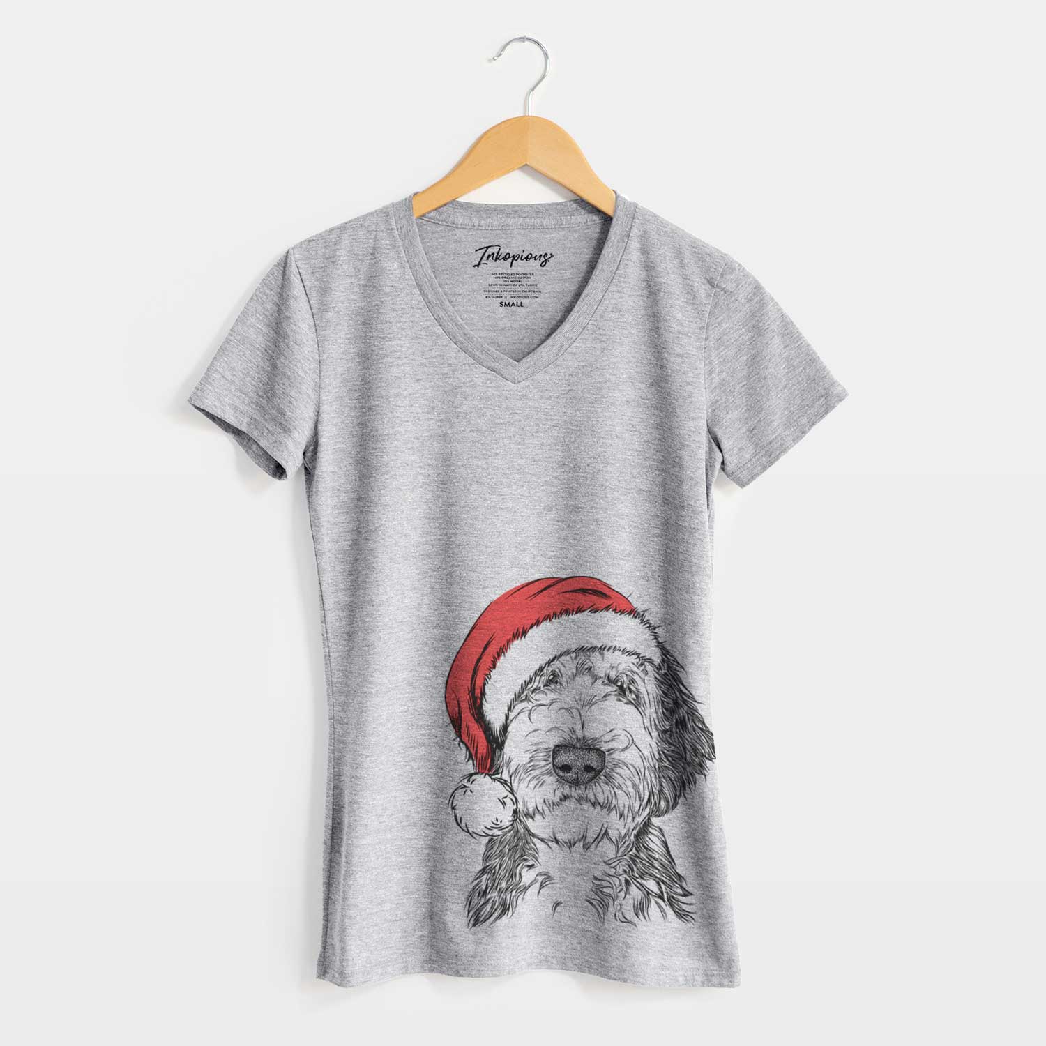 Santa Milo Fluff the Sheepadoodle - Women's V-neck Shirt