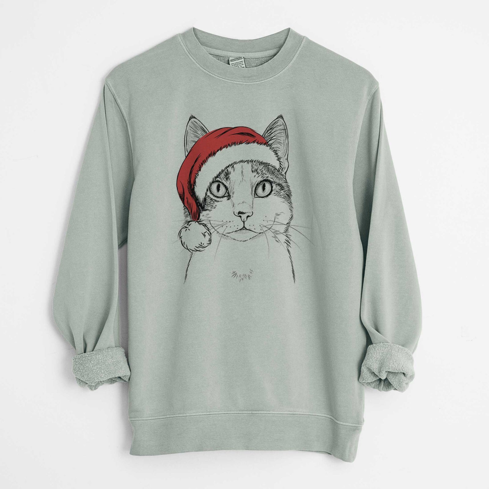 Santa Mini Griffin the Domestic Shorthair Cat - Unisex Pigment Dyed Crew Sweatshirt