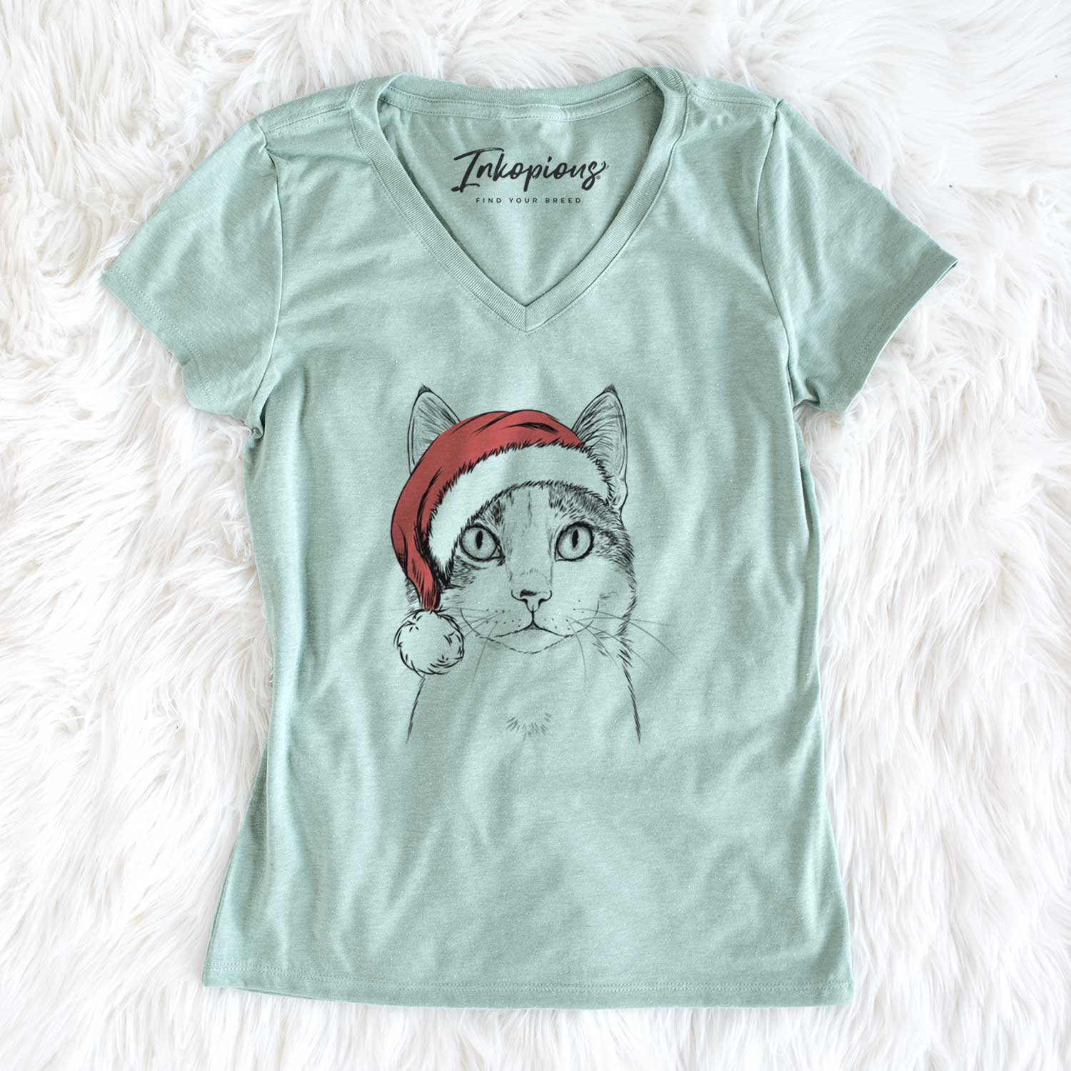 Santa Mini Griffin the Domestic Shorthair Cat - Women's V-neck Shirt
