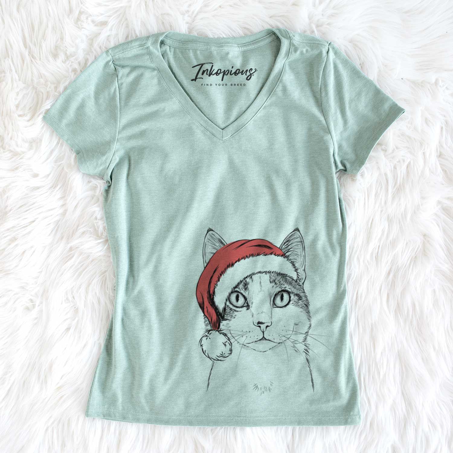 Santa Mini Griffin the Domestic Shorthair Cat - Women's V-neck Shirt