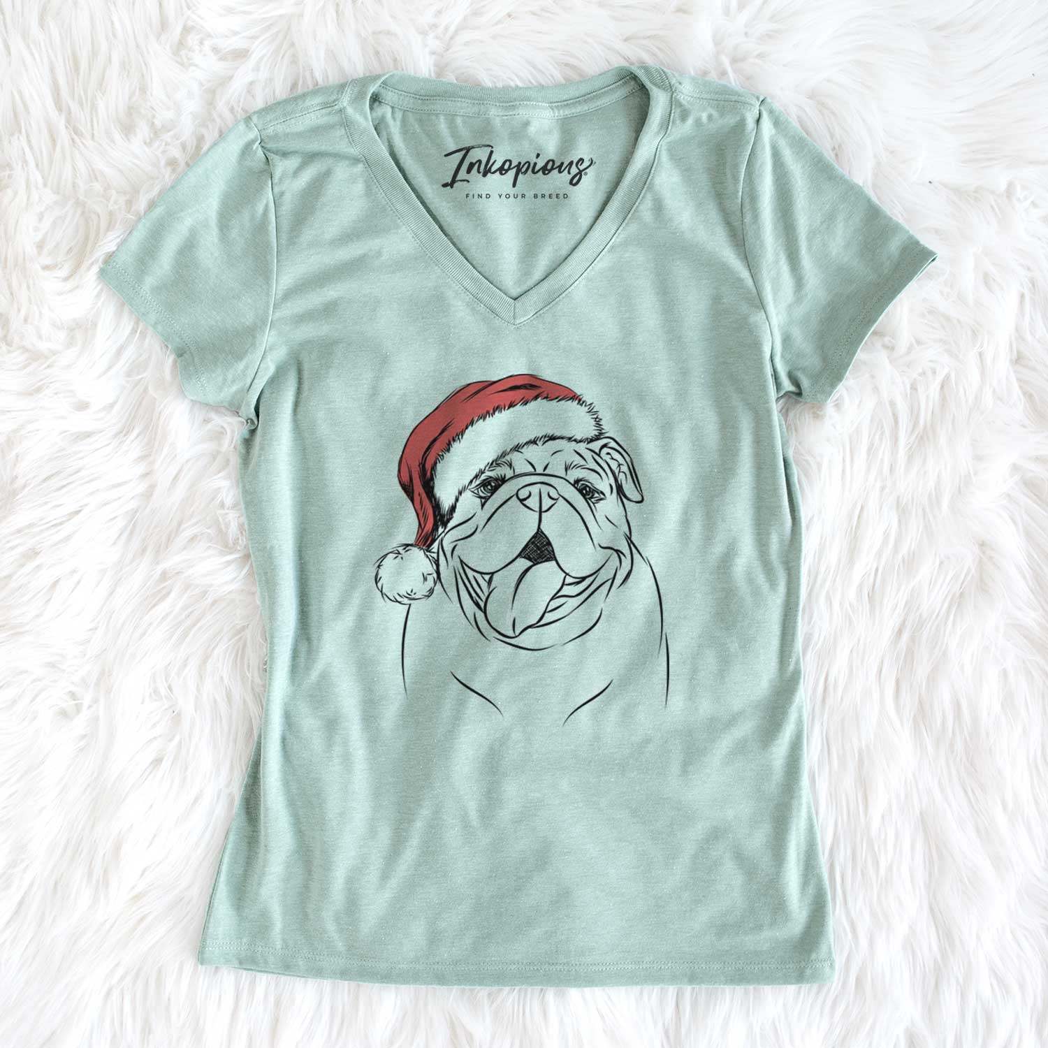 Santa Missy Moo the English Bulldog - Women's V-neck Shirt