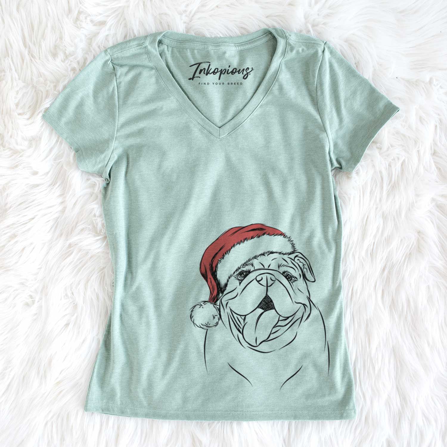 Santa Missy Moo the English Bulldog - Women's V-neck Shirt