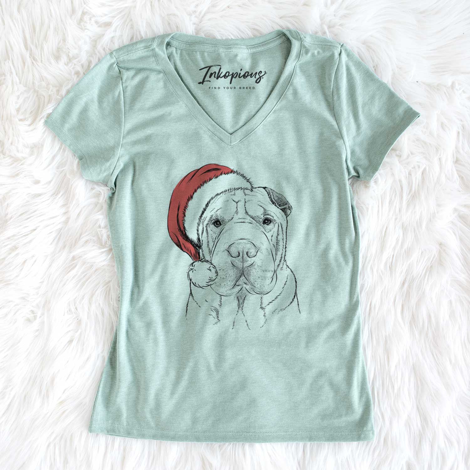 Santa Moomers the Shar Pei - Women's V-neck Shirt
