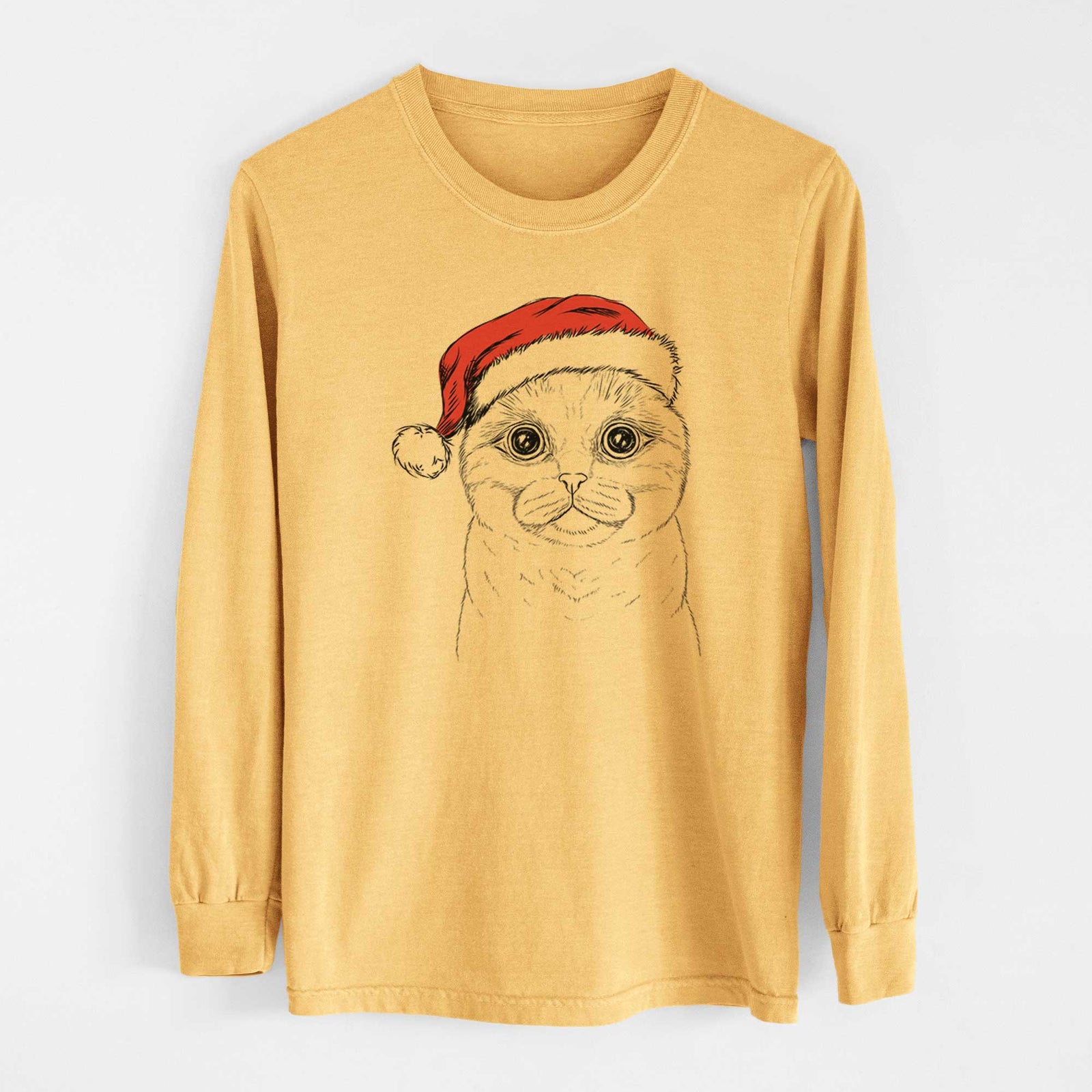 Santa Neko the Scottish Fold Cat - Heavyweight 100% Cotton Long Sleeve