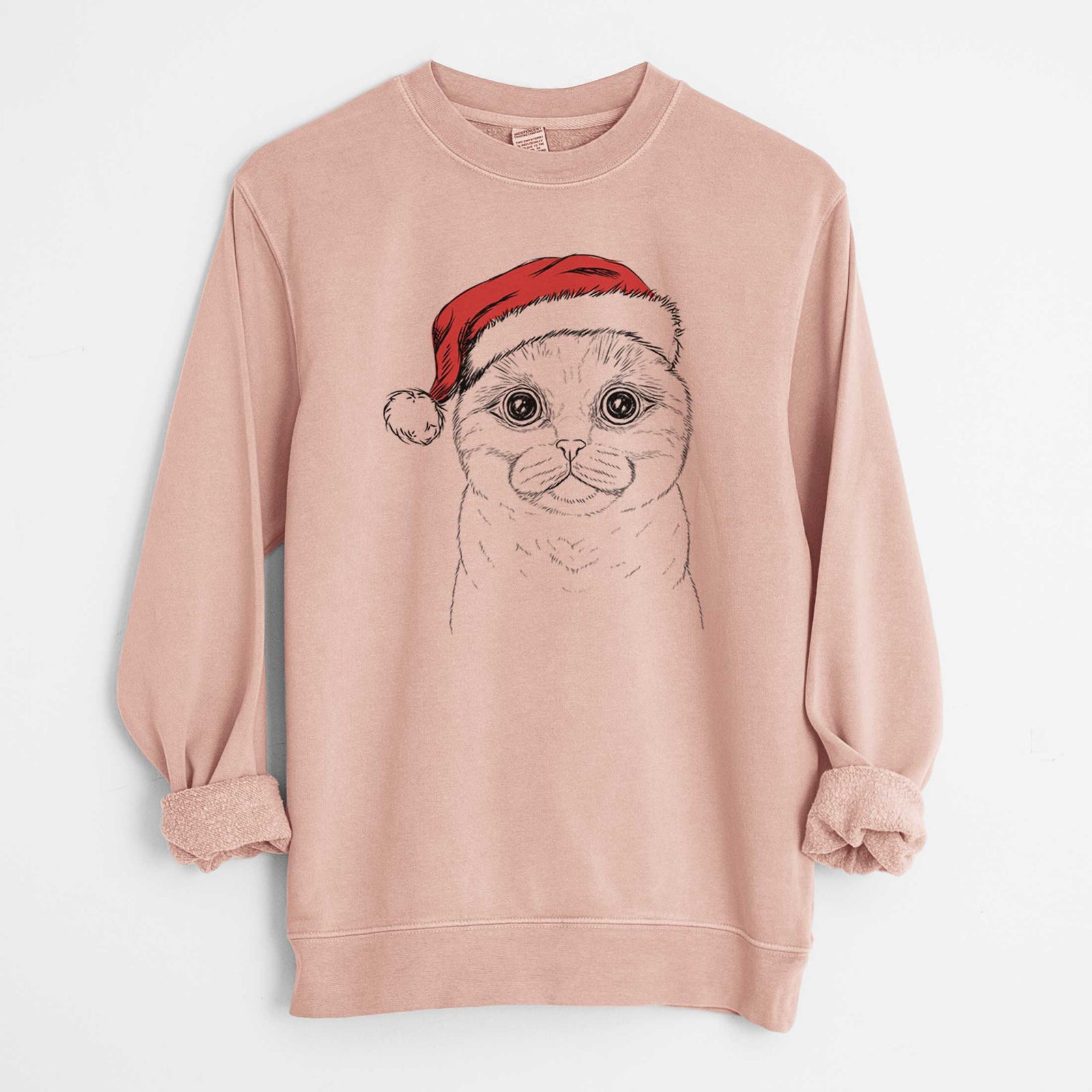 Santa Neko the Scottish Fold Cat - Unisex Pigment Dyed Crew Sweatshirt